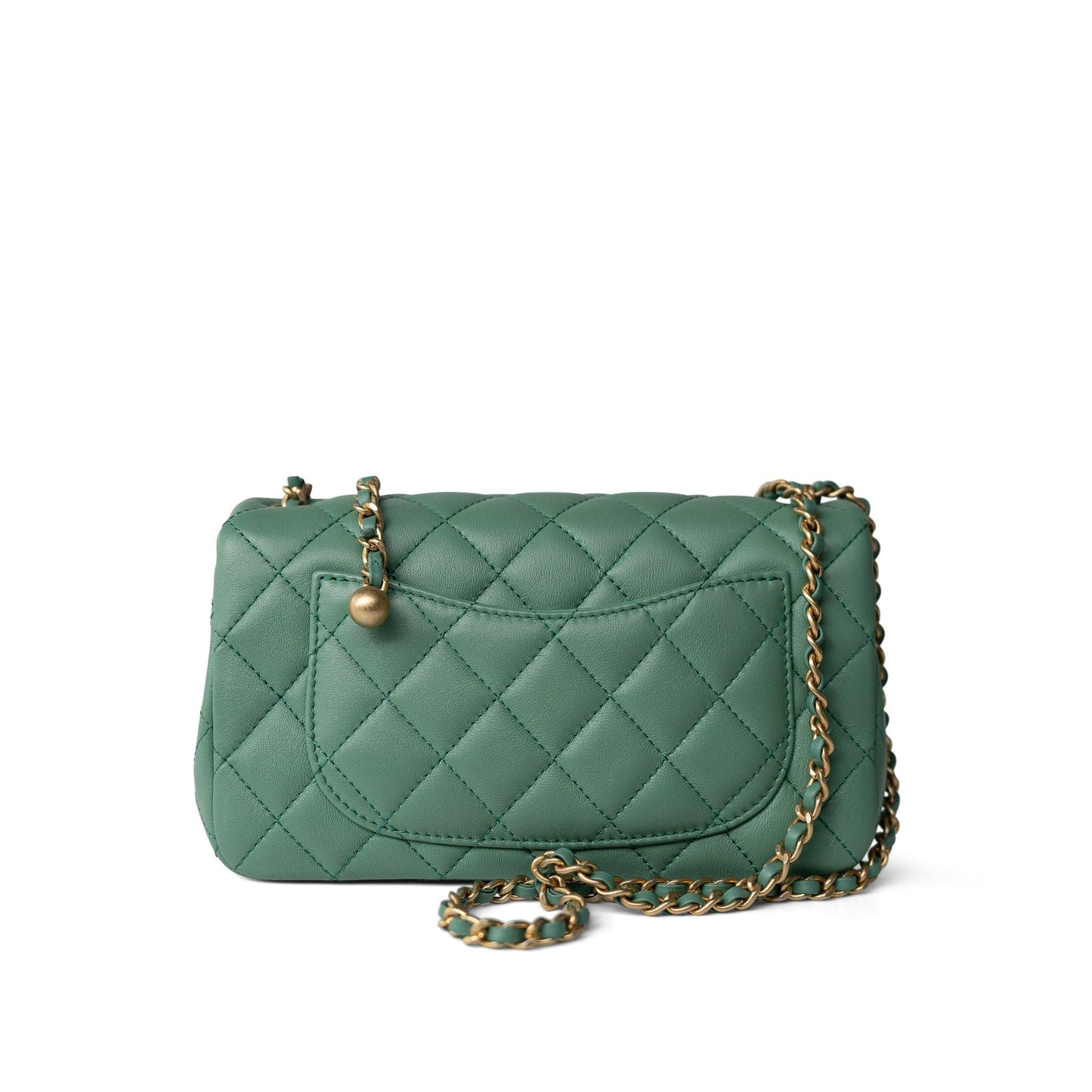 23C Green Lambskin Quilted Mini Pearl Crush Antique Gold Hardware