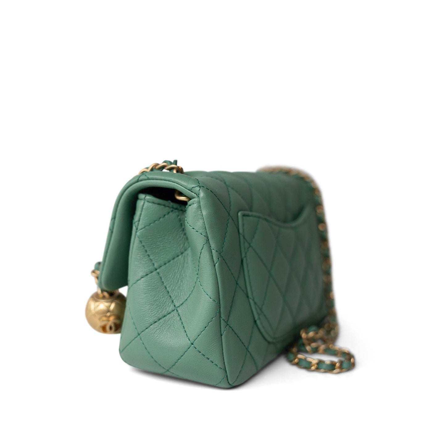 23C Green Lambskin Quilted Mini Pearl Crush Antique Gold Hardware
