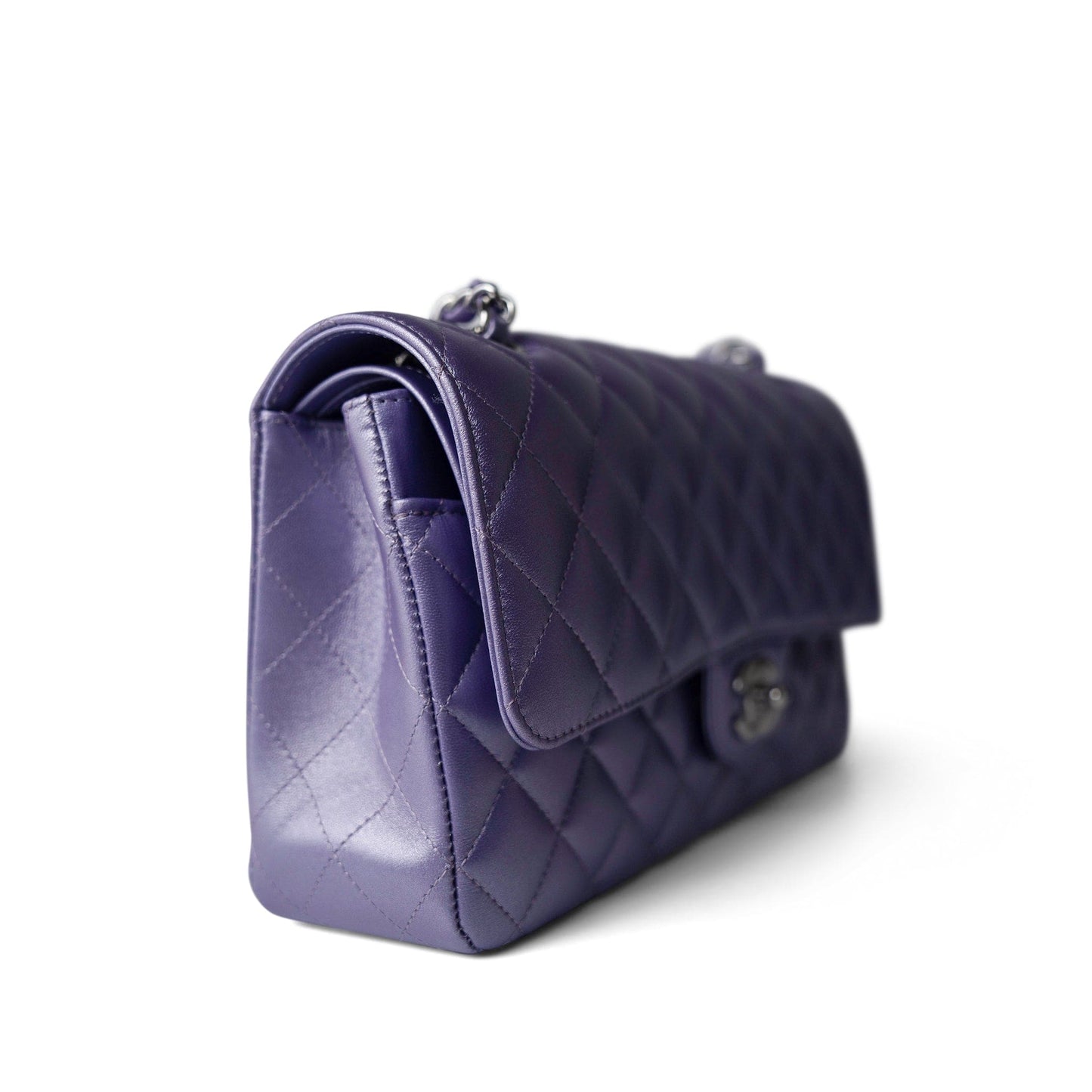 23P Metallic Purple Lambskin Quilted Classic Flap Medium Silver Hardware