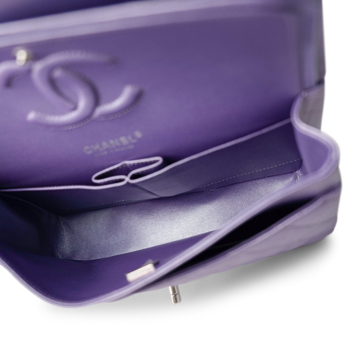23P Metallic Purple Lambskin Quilted Classic Flap Medium Silver Hardware