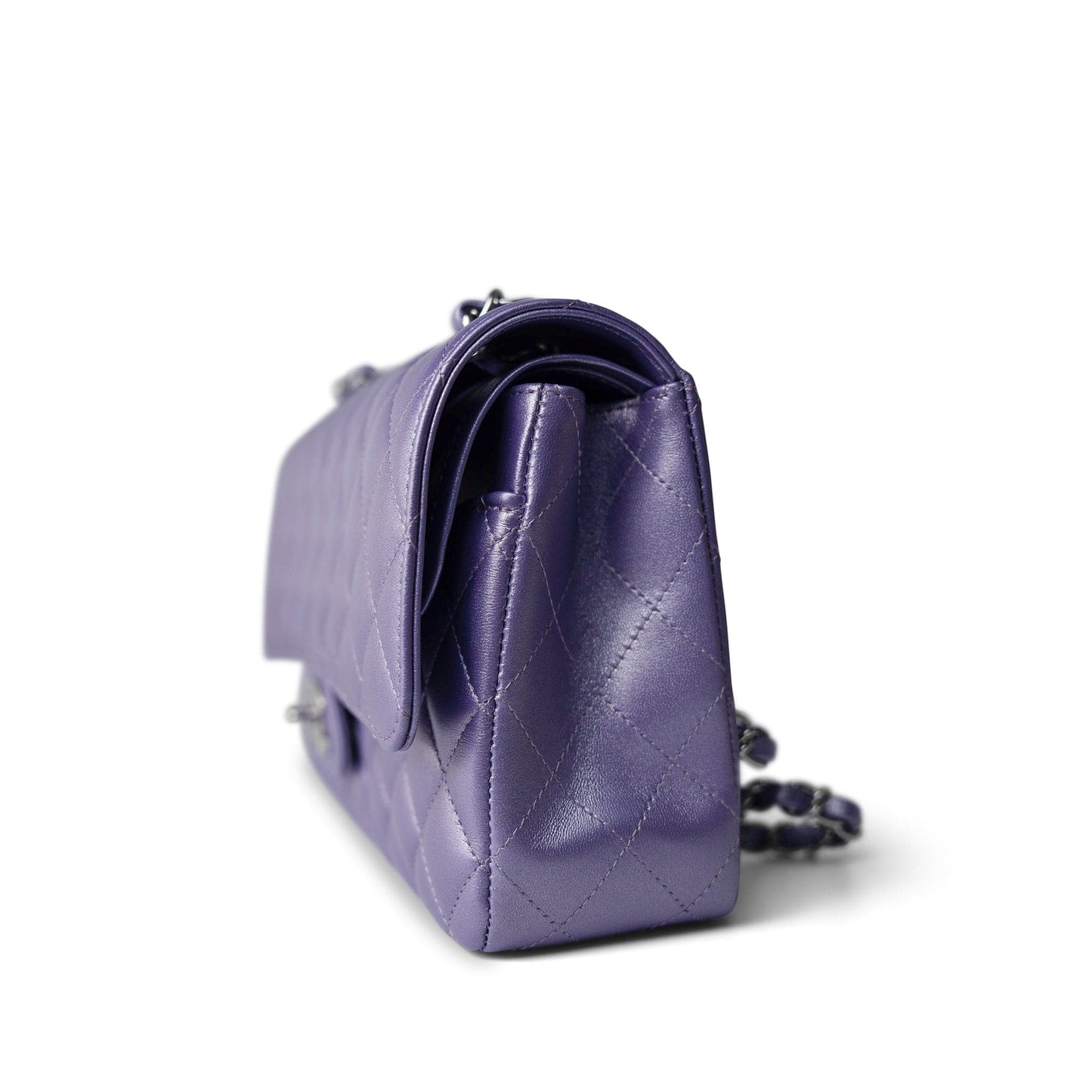 23P Metallic Purple Lambskin Quilted Classic Flap Medium Silver Hardware