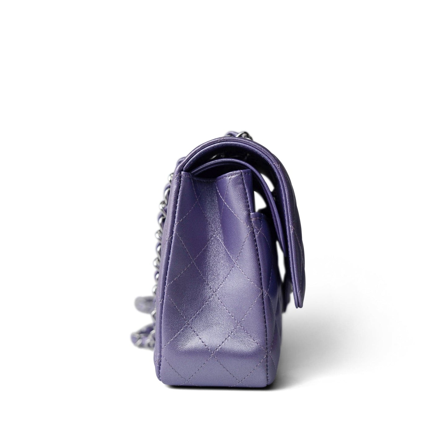 23P Metallic Purple Lambskin Quilted Classic Flap Medium Silver Hardware