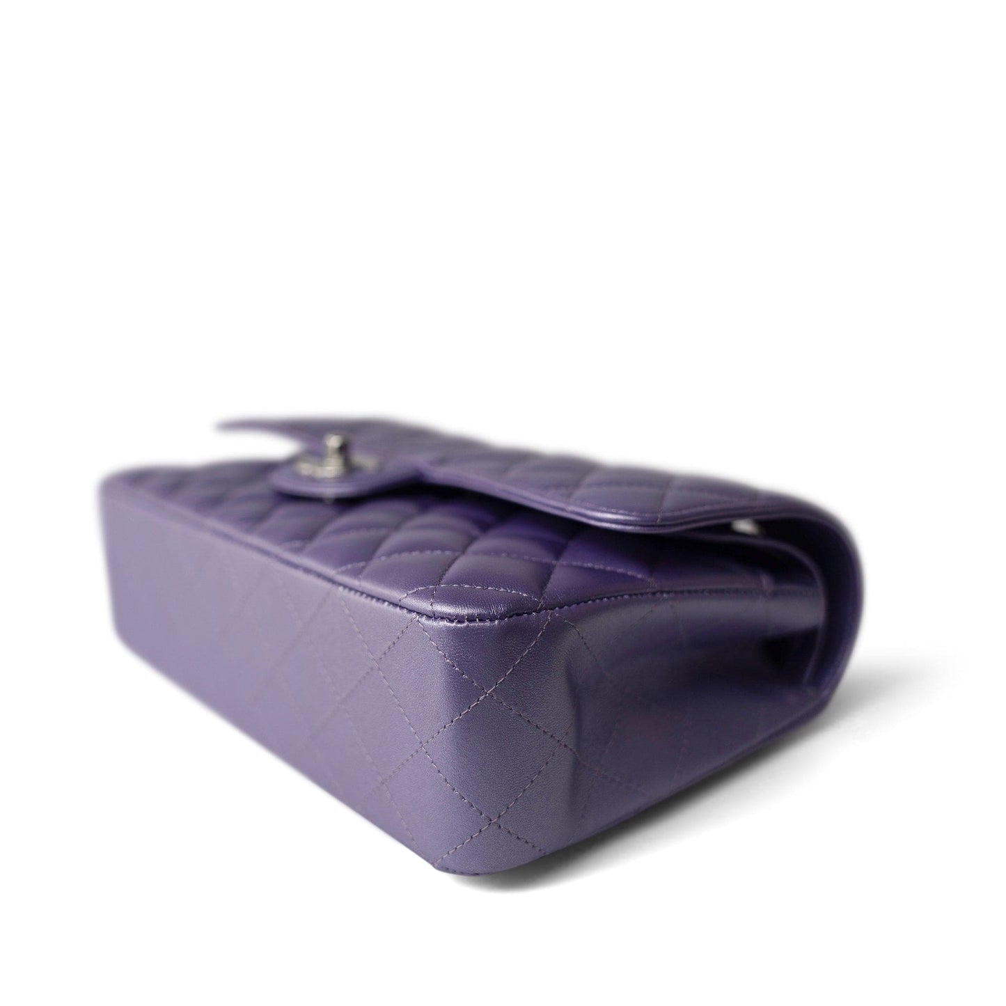 23P Metallic Purple Lambskin Quilted Classic Flap Medium Silver Hardware