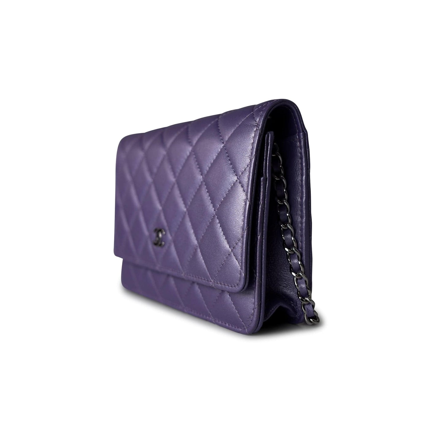 Purple Iridescent Lambskin Quilted Wallet on Chain / WOC Light Gold Hardware