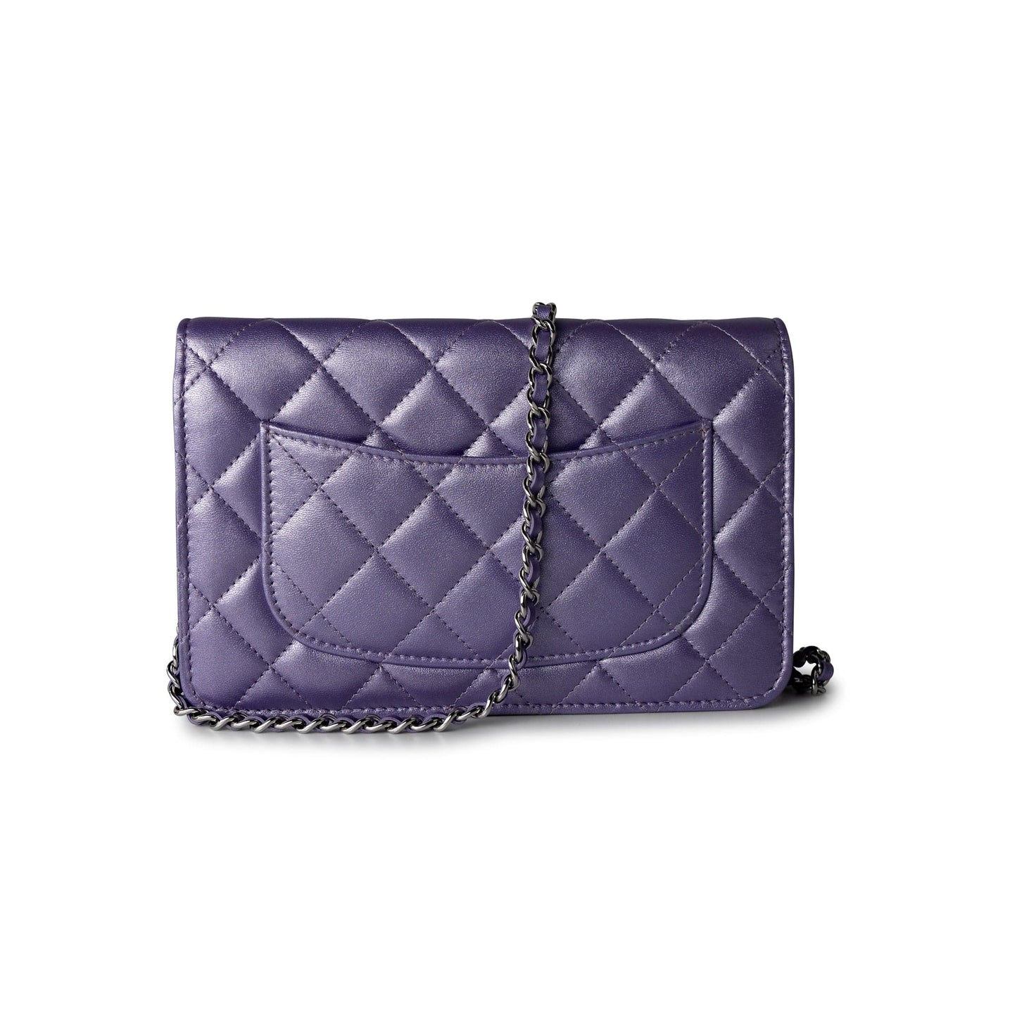 Purple Iridescent Lambskin Quilted Wallet on Chain / WOC Light Gold Hardware