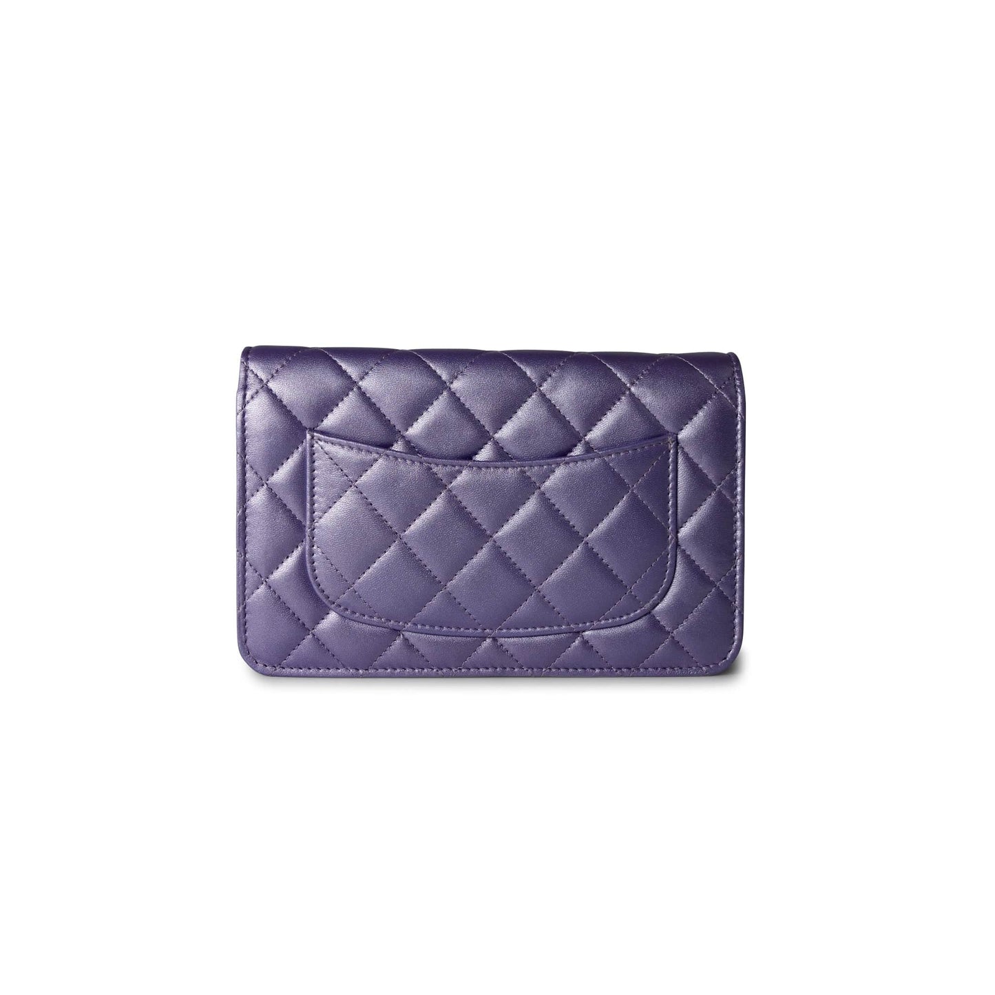 Purple Iridescent Lambskin Quilted Wallet on Chain / WOC Light Gold Hardware