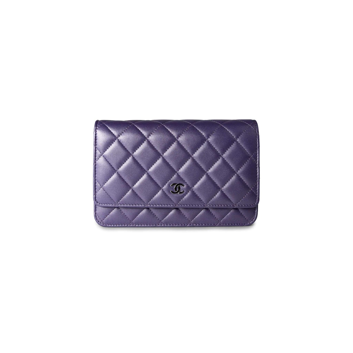Purple Iridescent Lambskin Quilted Wallet on Chain / WOC Light Gold Hardware