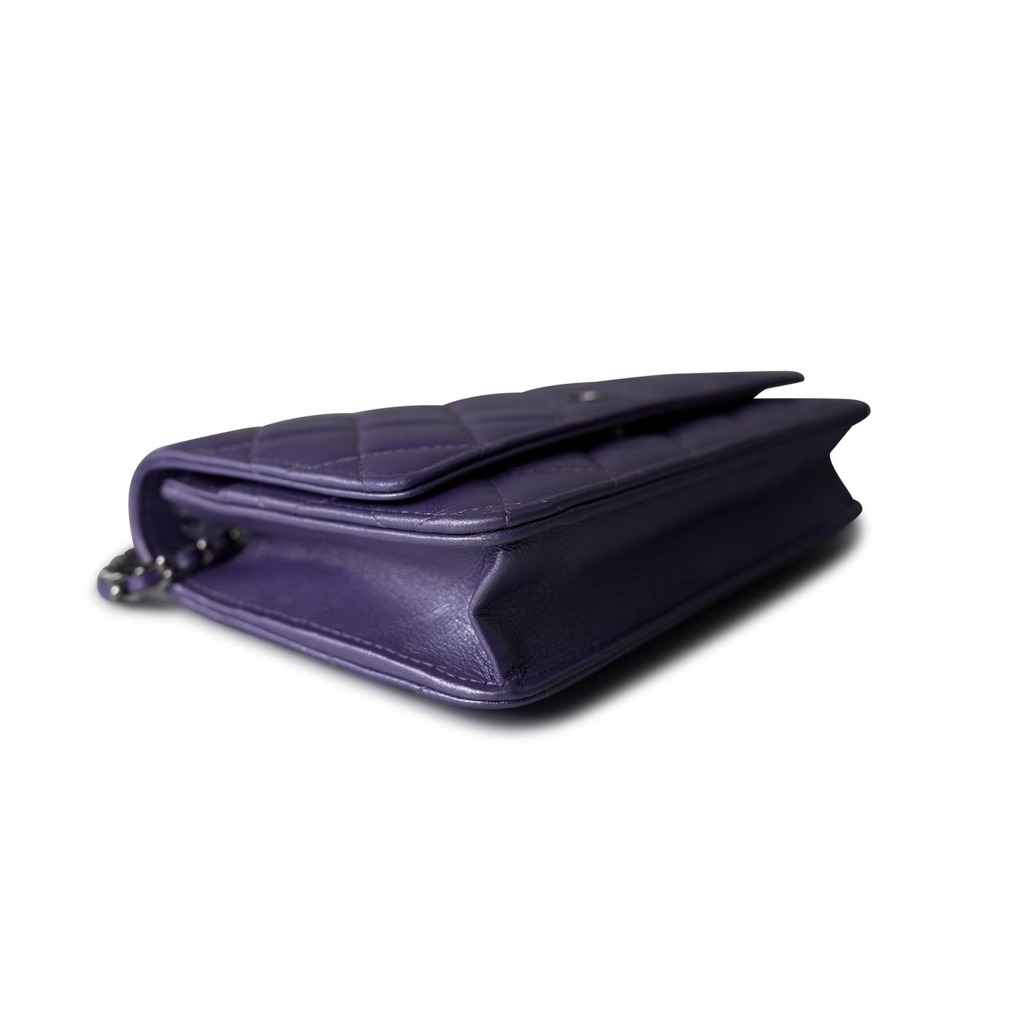 Purple Iridescent Lambskin Quilted Wallet on Chain / WOC Light Gold Hardware