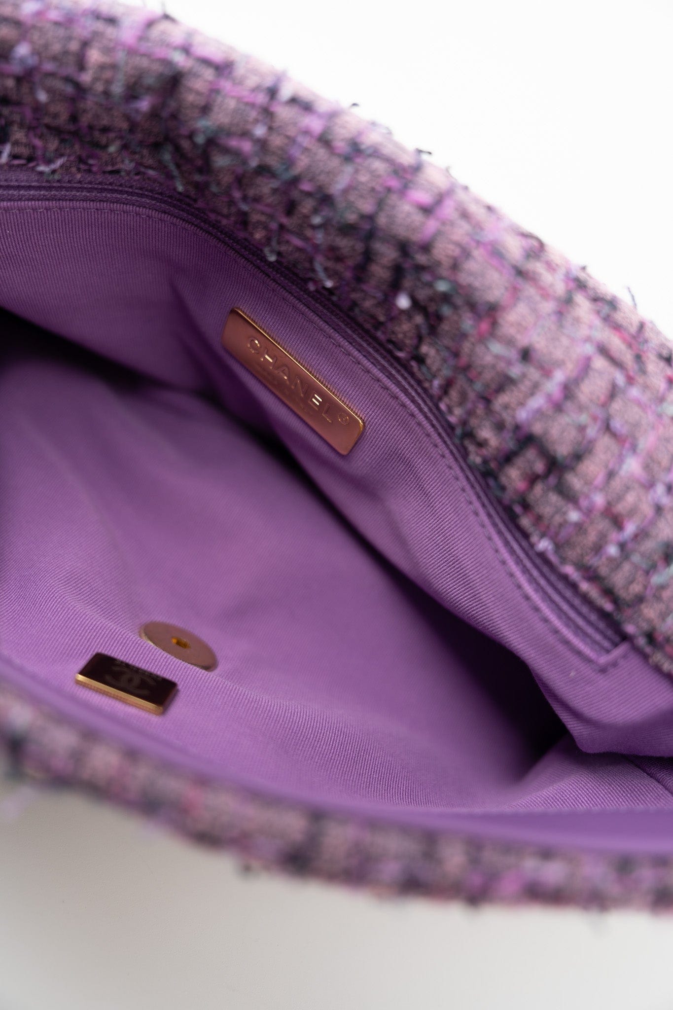 Purple Tweed Quilted 19 Flap Large Mixed Hardware