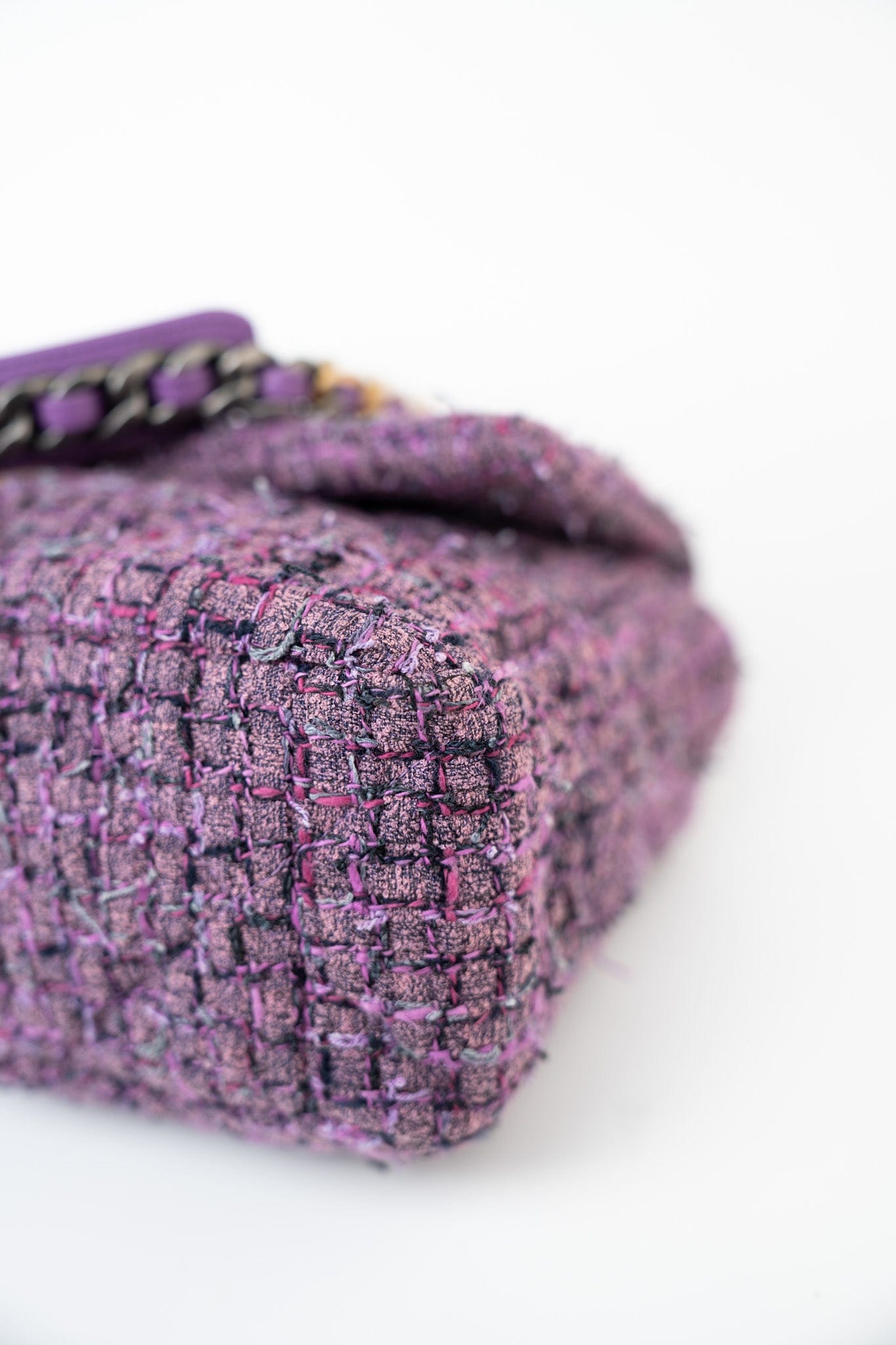 Purple Tweed Quilted 19 Flap Large Mixed Hardware