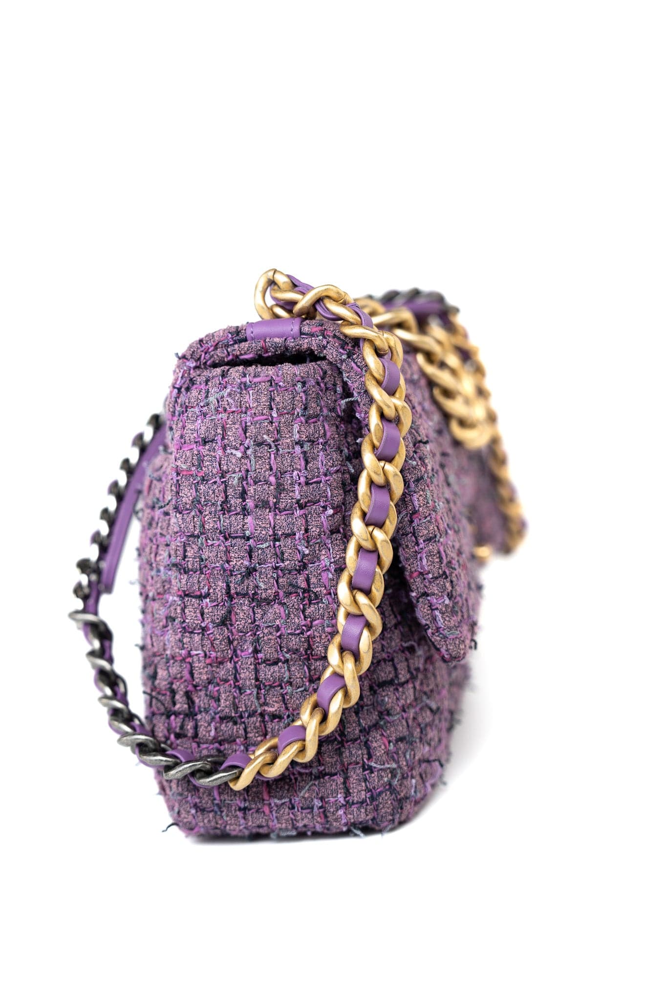 Purple Tweed Quilted 19 Flap Large Mixed Hardware