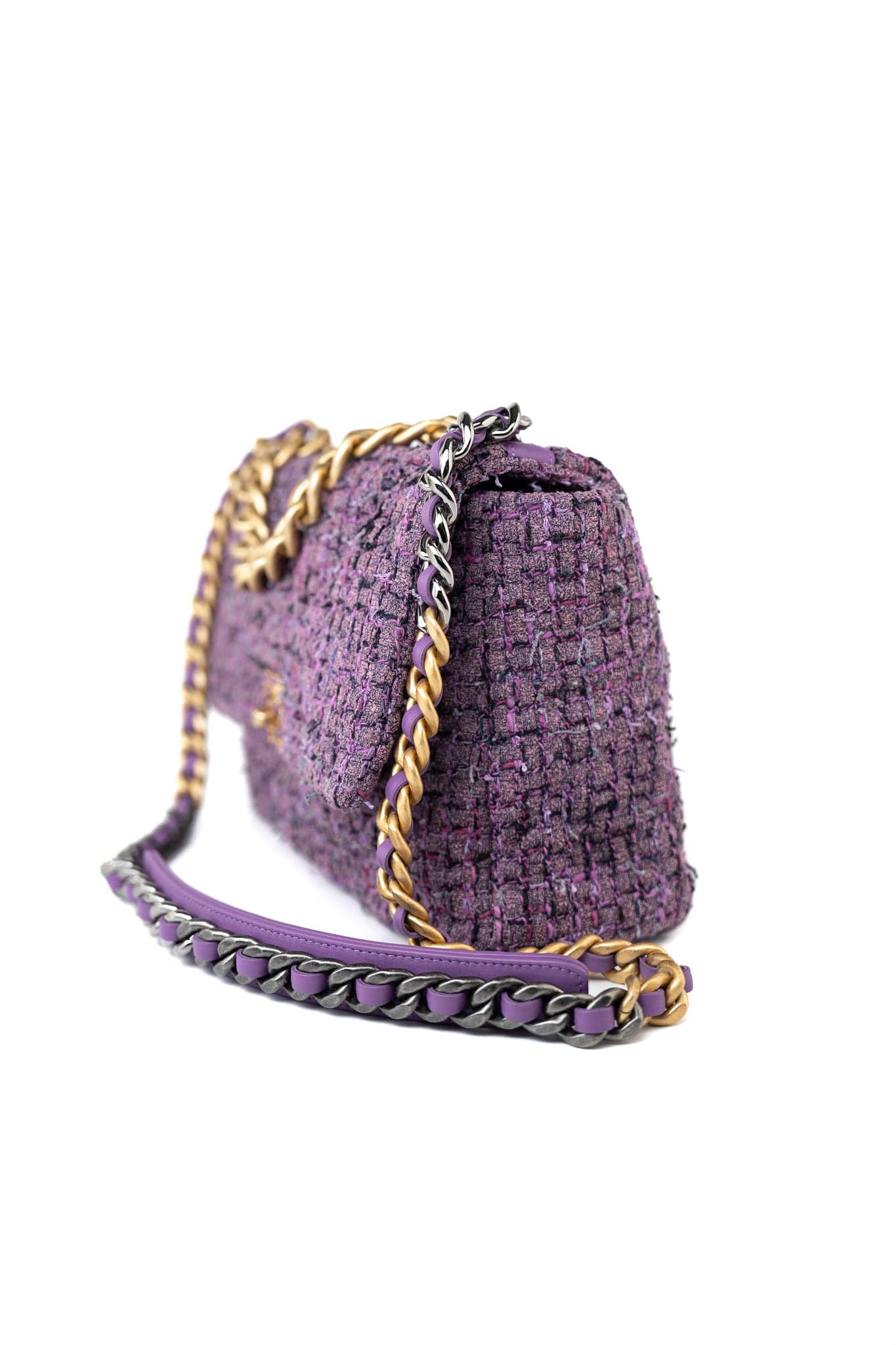 Purple Tweed Quilted 19 Flap Large Mixed Hardware