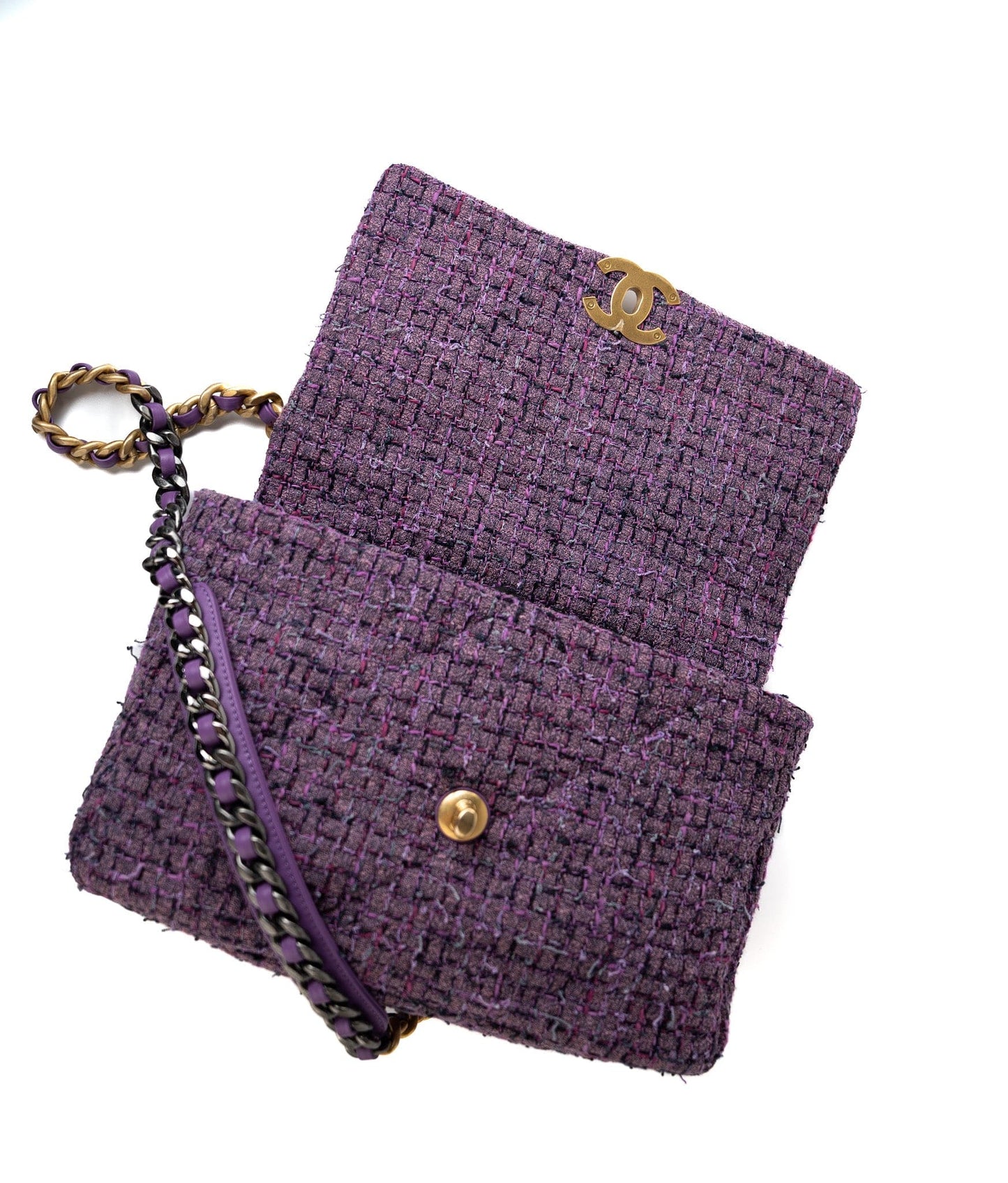Purple Tweed Quilted 19 Flap Large Mixed Hardware