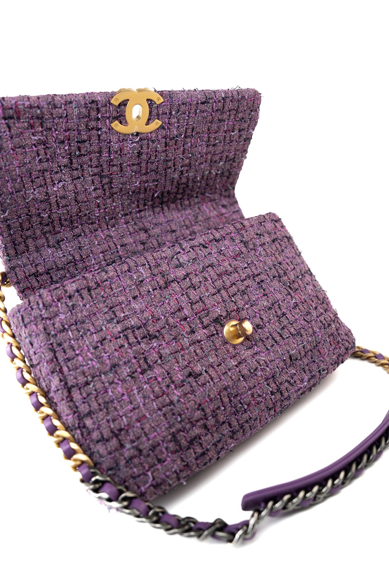 Purple Tweed Quilted 19 Flap Large Mixed Hardware