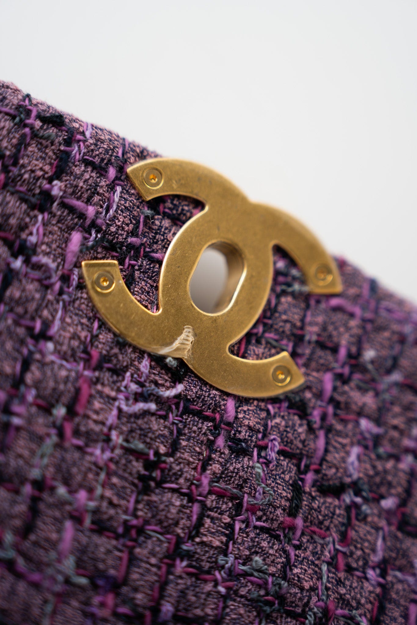 Purple Tweed Quilted 19 Flap Large Mixed Hardware