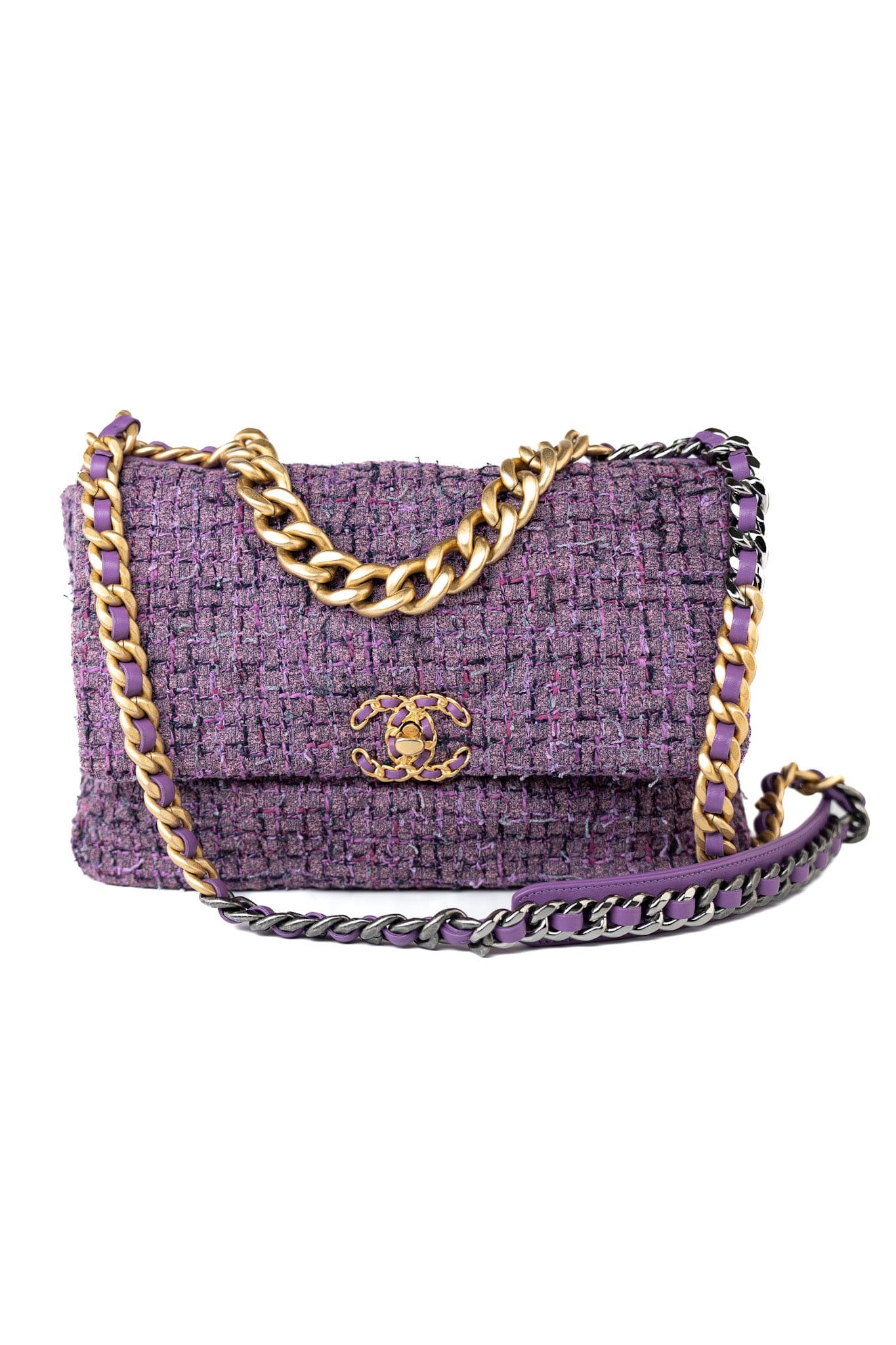 Purple Tweed Quilted 19 Flap Large Mixed Hardware