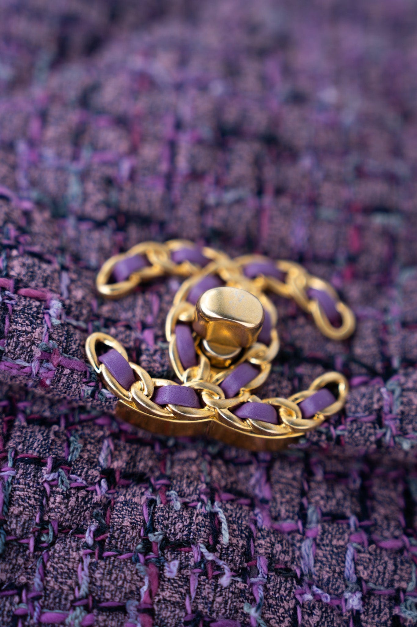 Purple Tweed Quilted 19 Flap Large Mixed Hardware