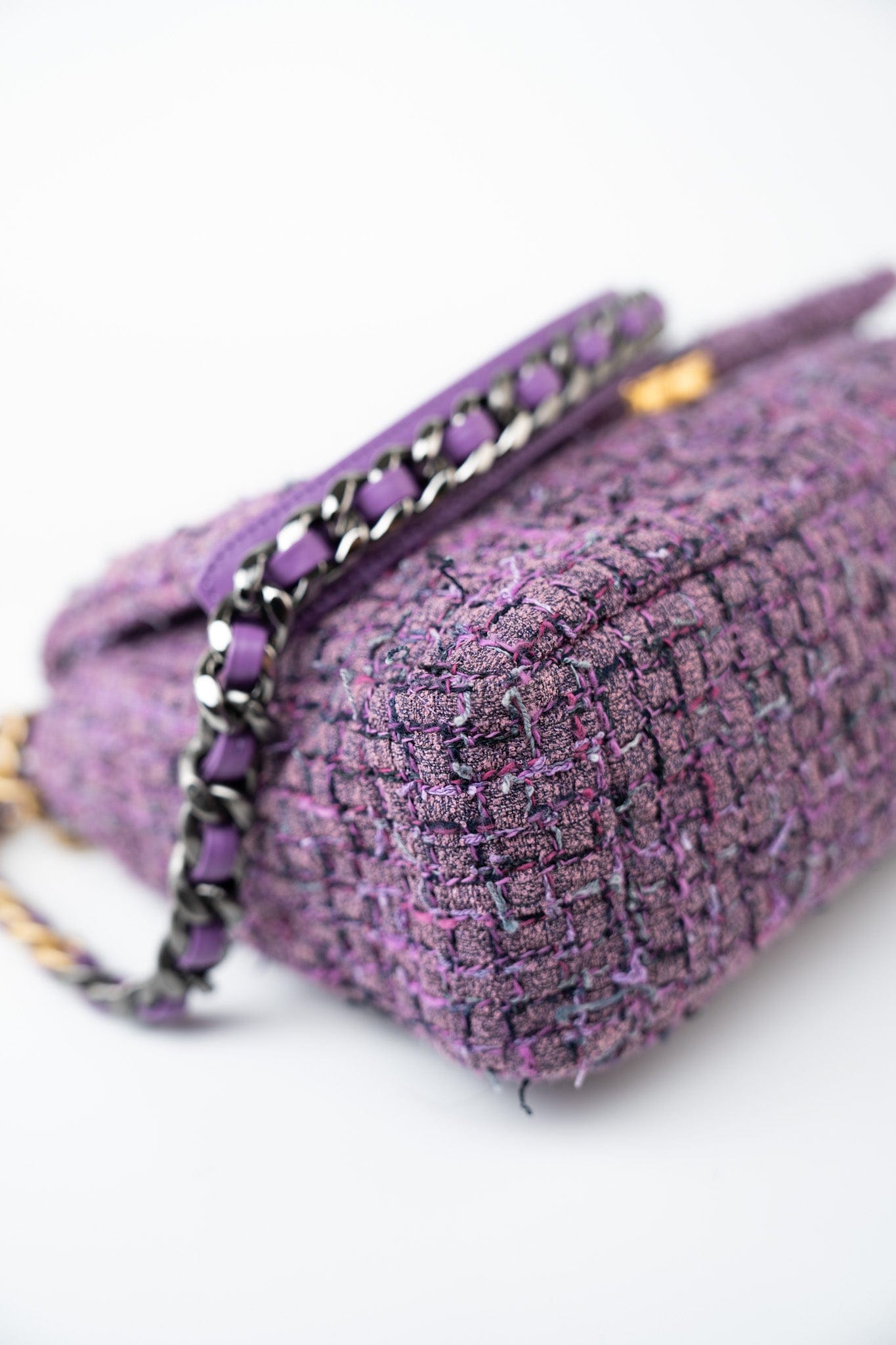 Purple Tweed Quilted 19 Flap Large Mixed Hardware