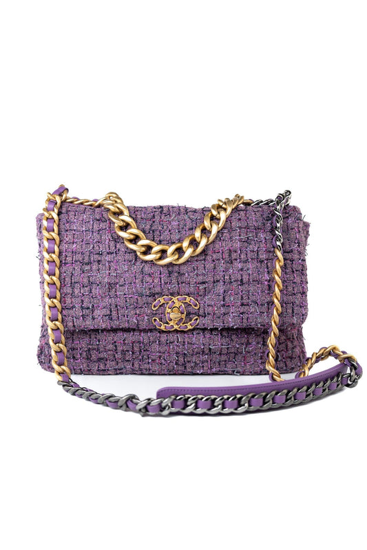 Purple Tweed Quilted 19 Flap Large Mixed Hardware