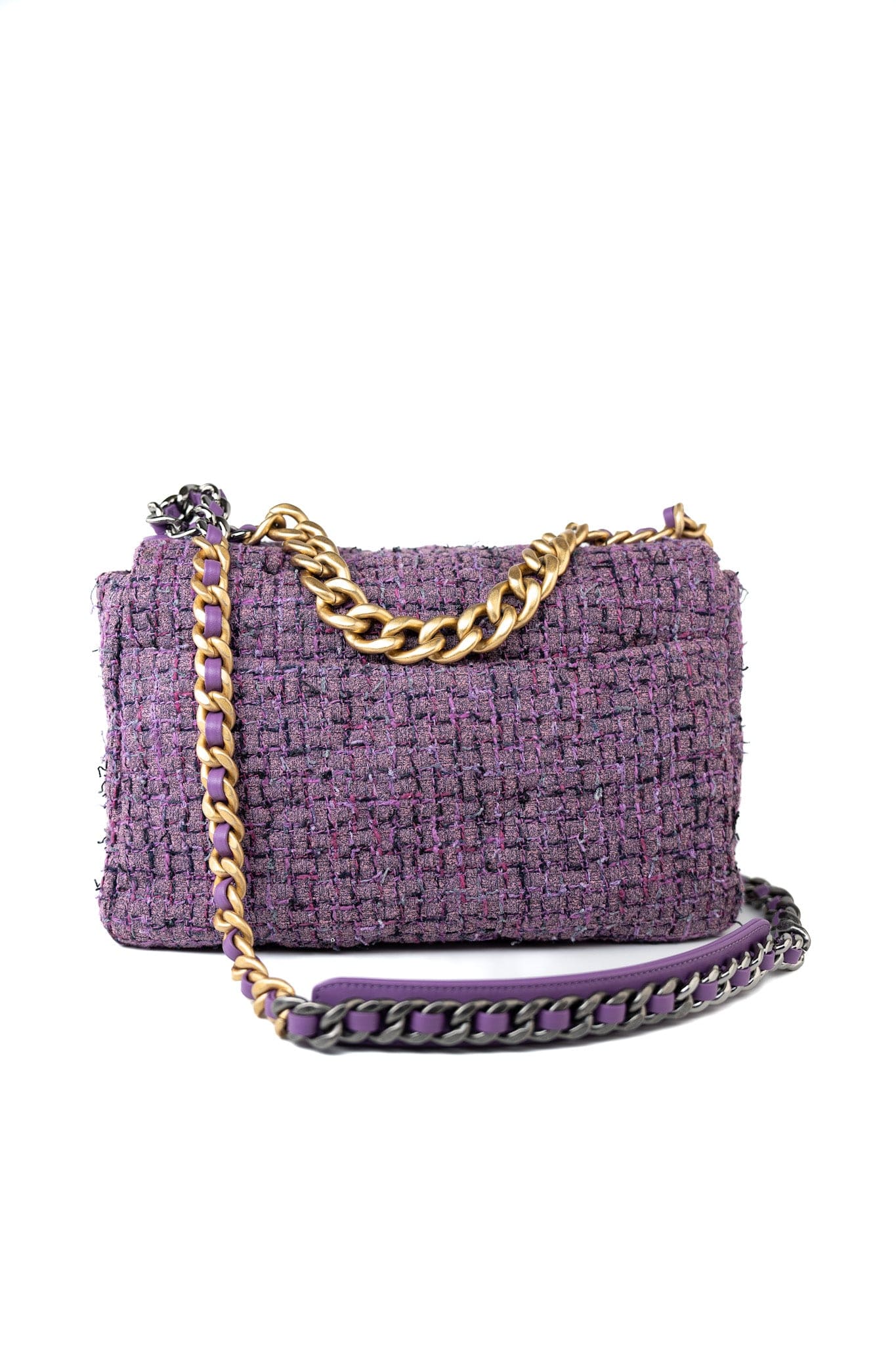 Purple Tweed Quilted 19 Flap Large Mixed Hardware