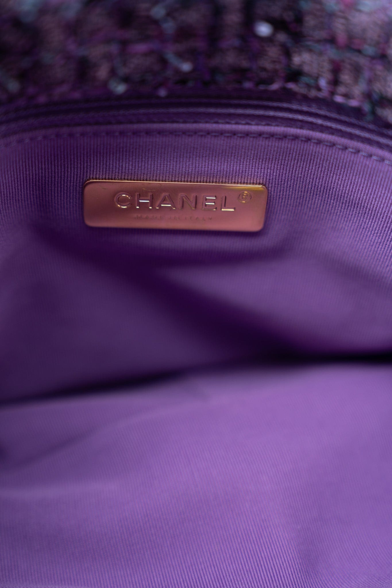 Purple Tweed Quilted 19 Flap Large Mixed Hardware