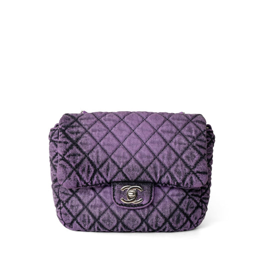 Washed Denim Quilted Small Purple Denimpression Flap Silver Hardware