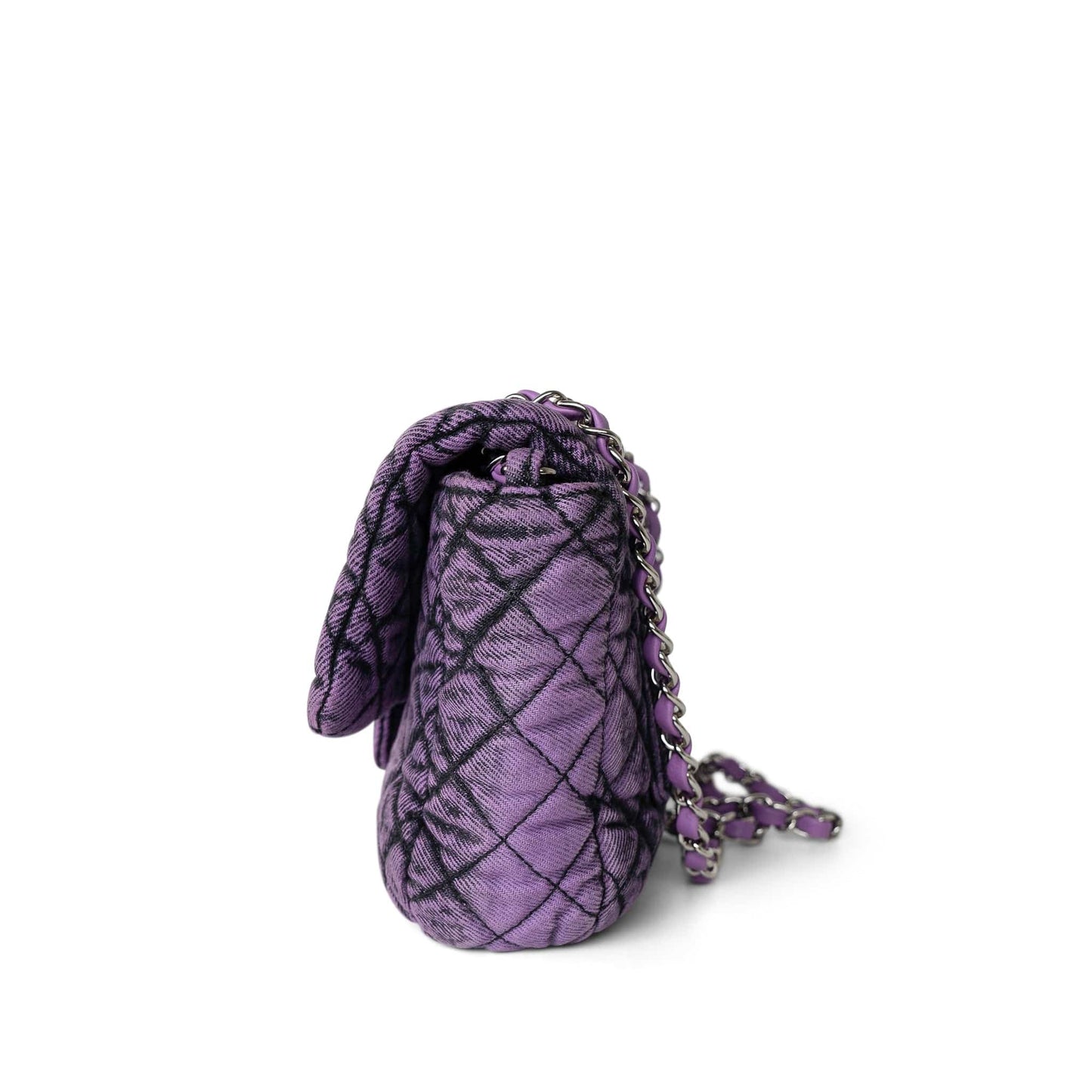 Washed Denim Quilted Small Purple Denimpression Flap Silver Hardware