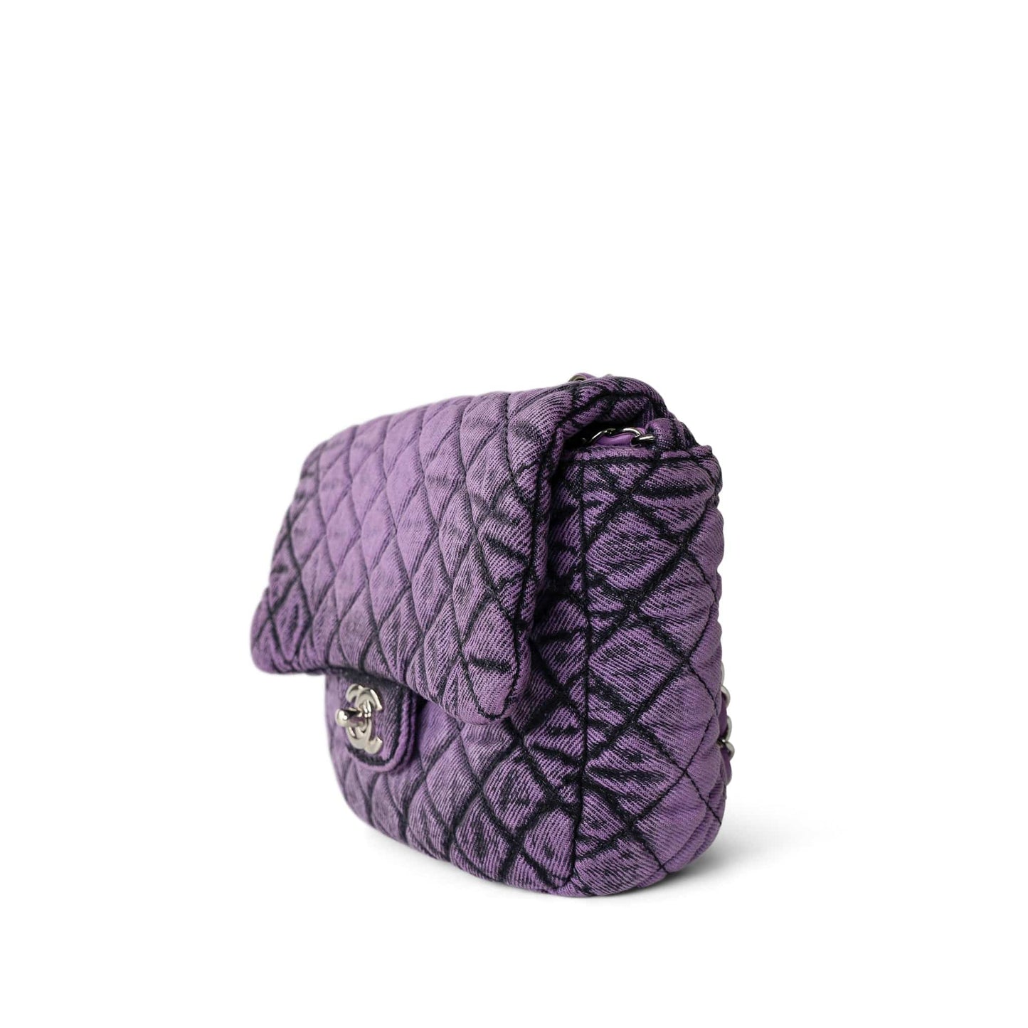 Washed Denim Quilted Small Purple Denimpression Flap Silver Hardware