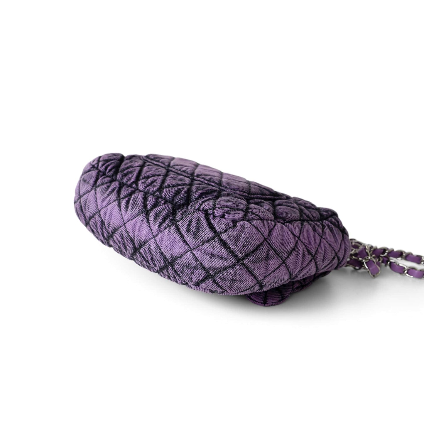 Washed Denim Quilted Small Purple Denimpression Flap Silver Hardware