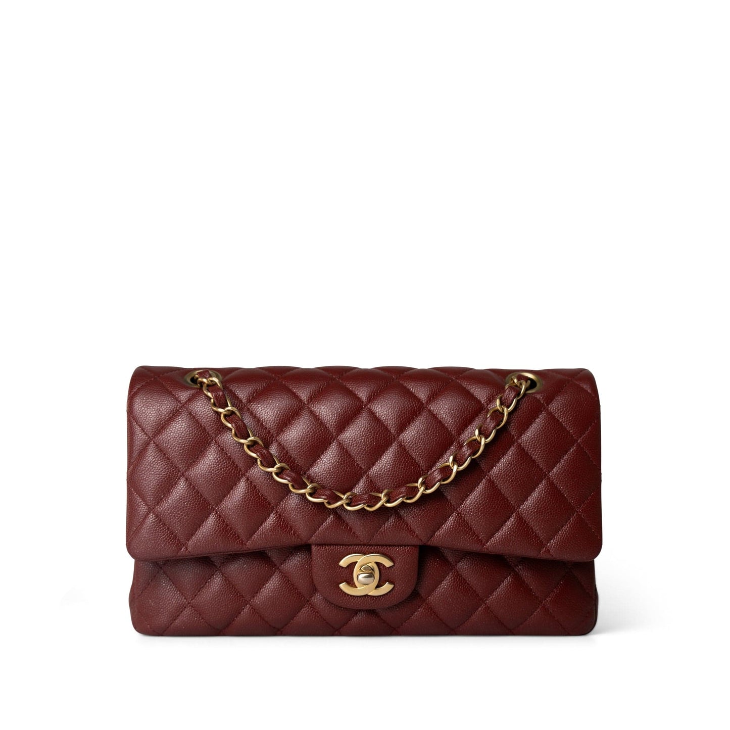 18C Dark Red Glittery Caviar Quilted Classic Flap Aged Gold Hardware