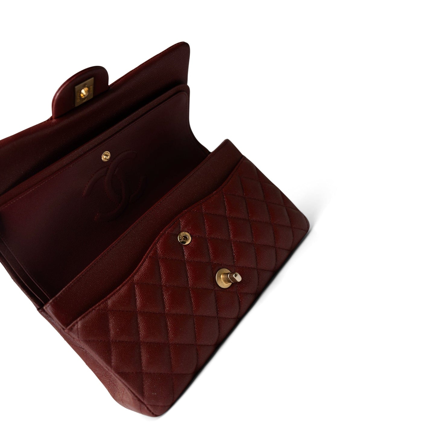 18C Dark Red Glittery Caviar Quilted Classic Flap Aged Gold Hardware