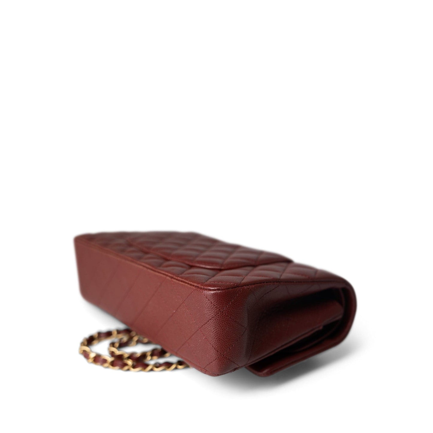 18C Dark Red Glittery Caviar Quilted Classic Flap Aged Gold Hardware