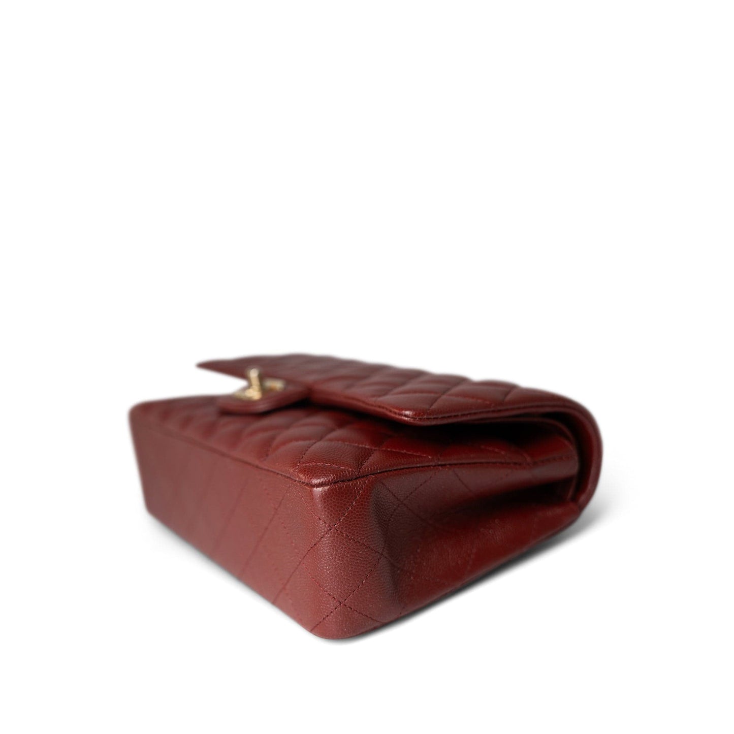 18C Dark Red Glittery Caviar Quilted Classic Flap Aged Gold Hardware