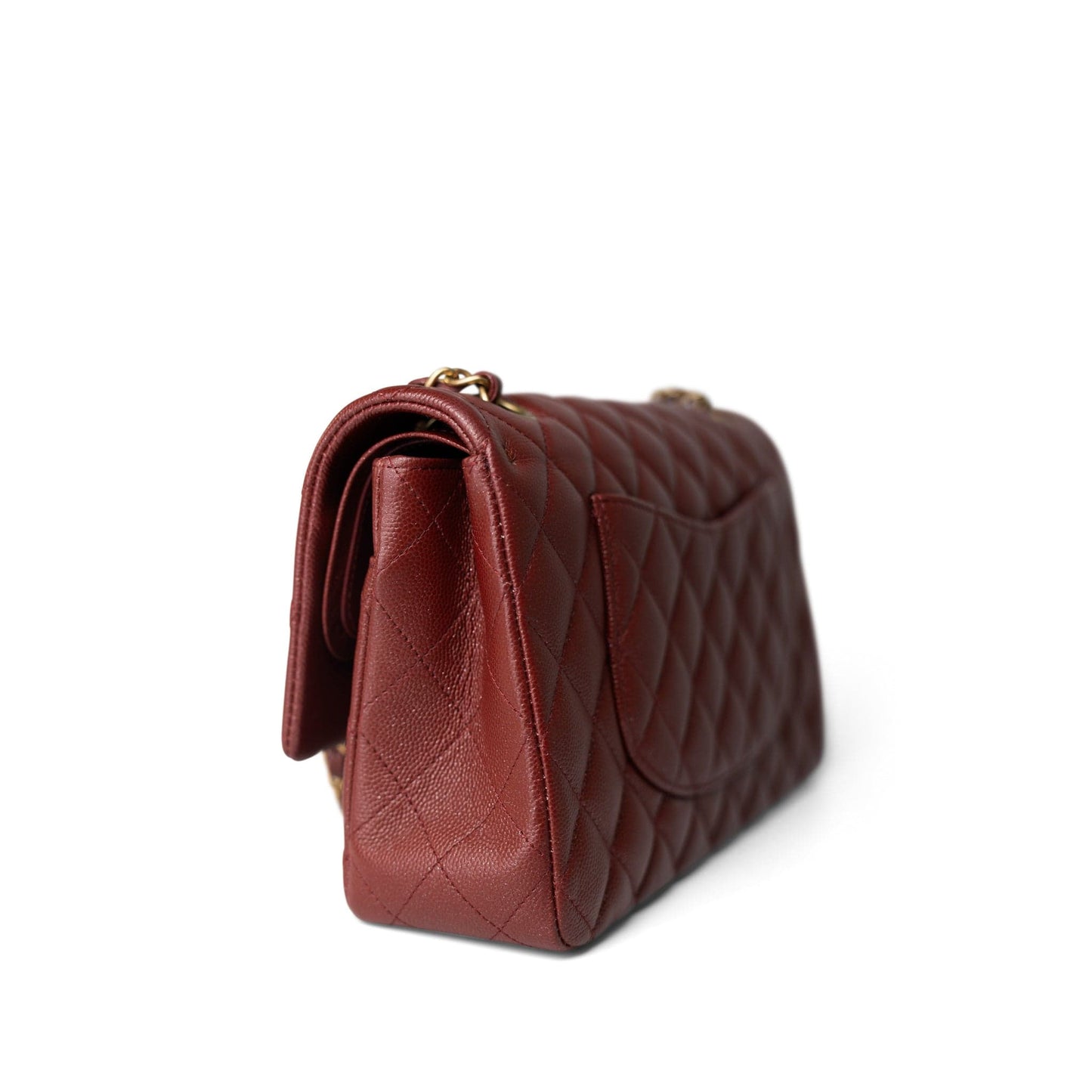 18C Dark Red Glittery Caviar Quilted Classic Flap Aged Gold Hardware