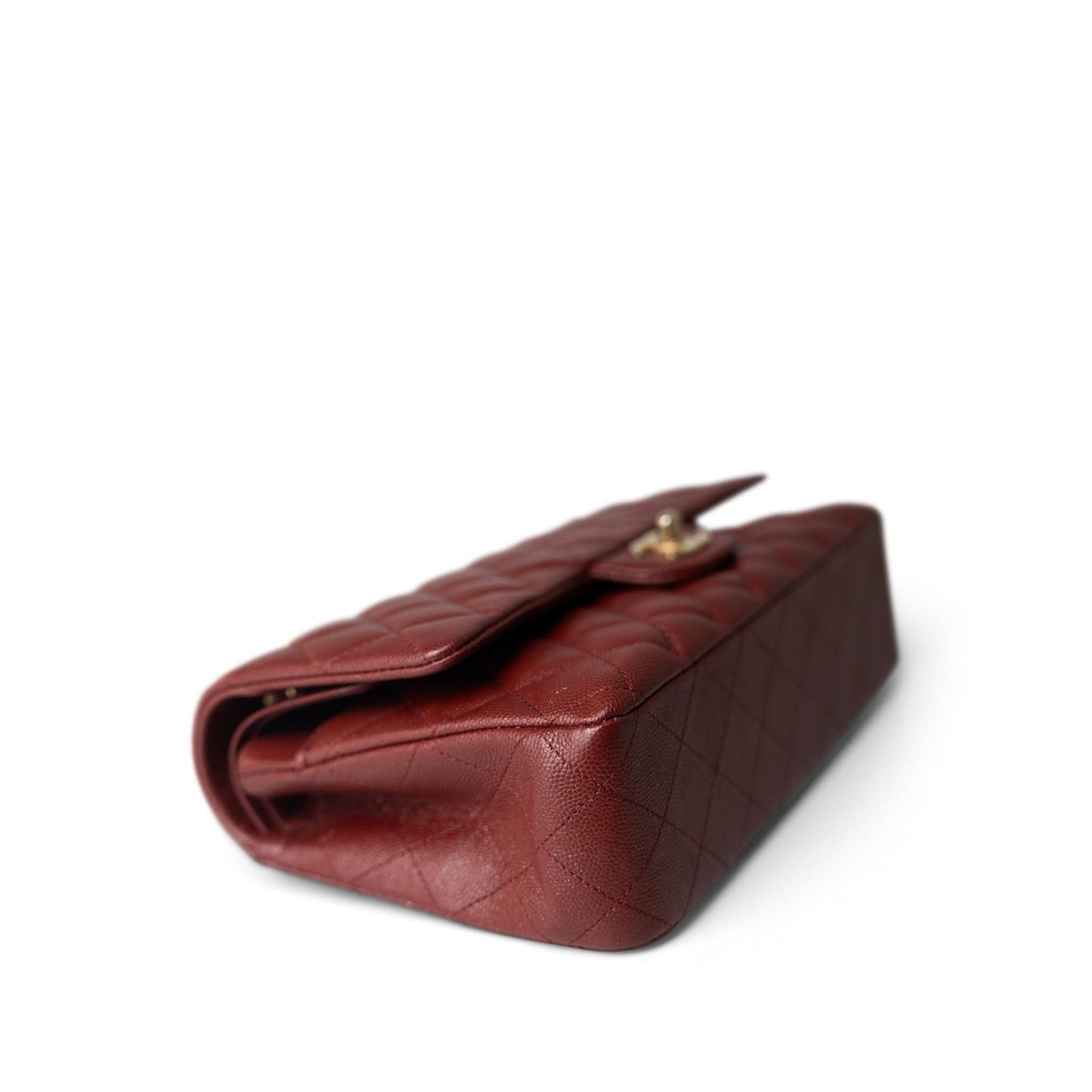 18C Dark Red Glittery Caviar Quilted Classic Flap Aged Gold Hardware