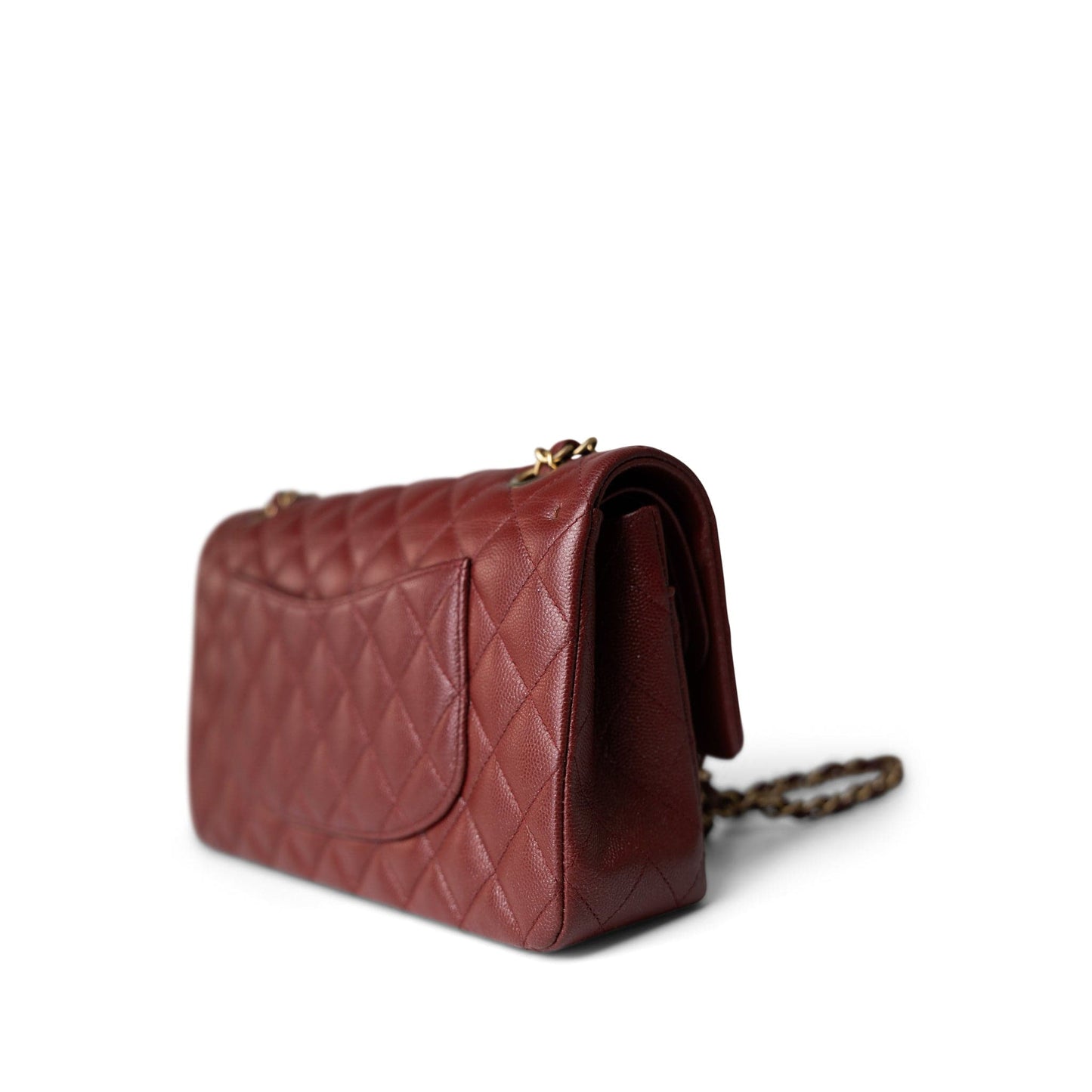 18C Dark Red Glittery Caviar Quilted Classic Flap Aged Gold Hardware