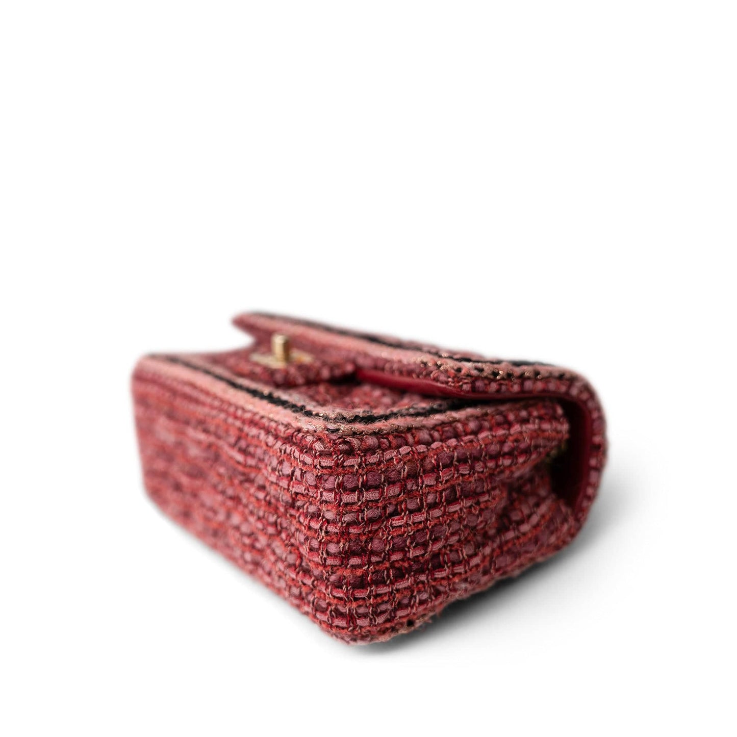 Braided Red / Multicolor Tweed Mini Rectangular Flap Aged Gold Hardware