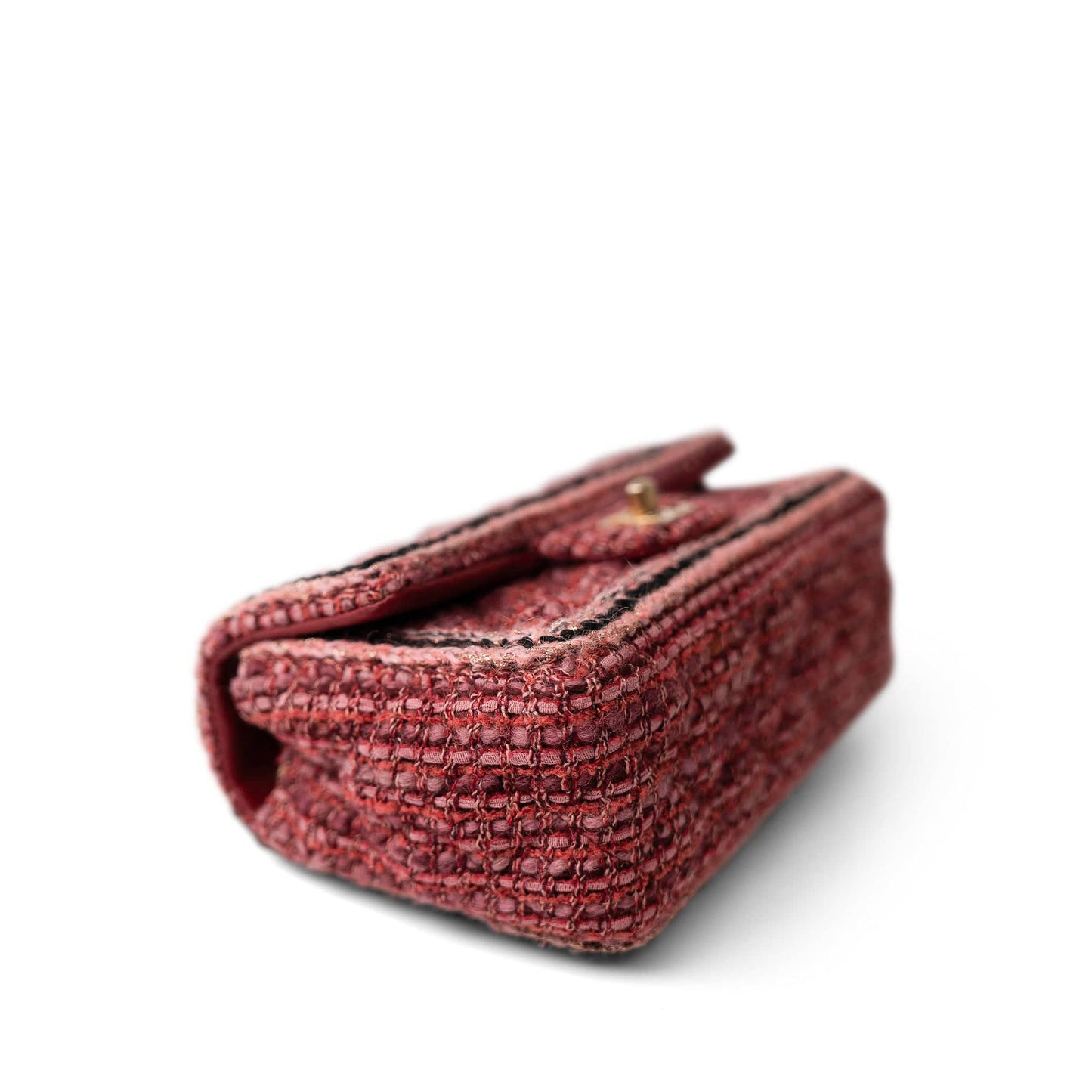 Braided Red / Multicolor Tweed Mini Rectangular Flap Aged Gold Hardware