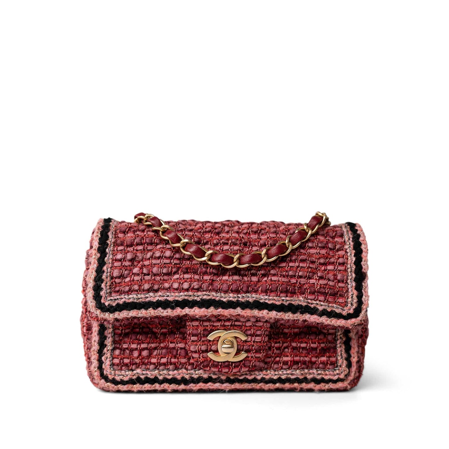 Braided Red / Multicolor Tweed Mini Rectangular Flap Aged Gold Hardware