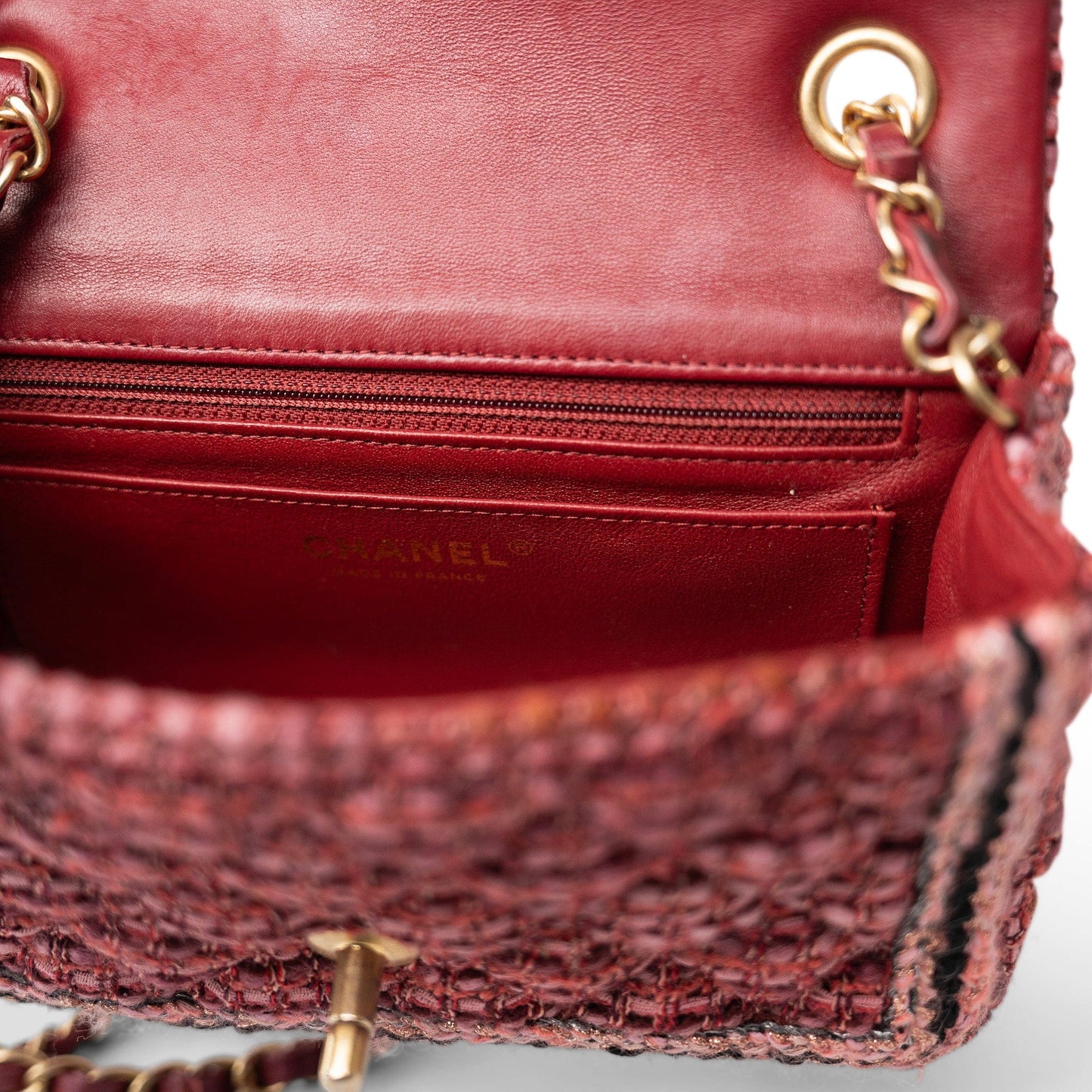 Braided Red / Multicolor Tweed Mini Rectangular Flap Aged Gold Hardware