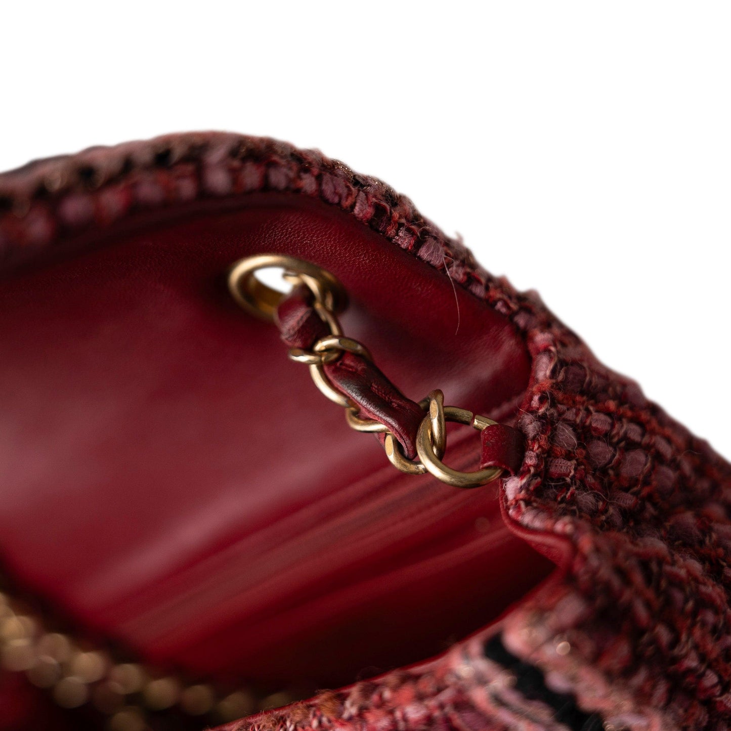 Braided Red / Multicolor Tweed Mini Rectangular Flap Aged Gold Hardware