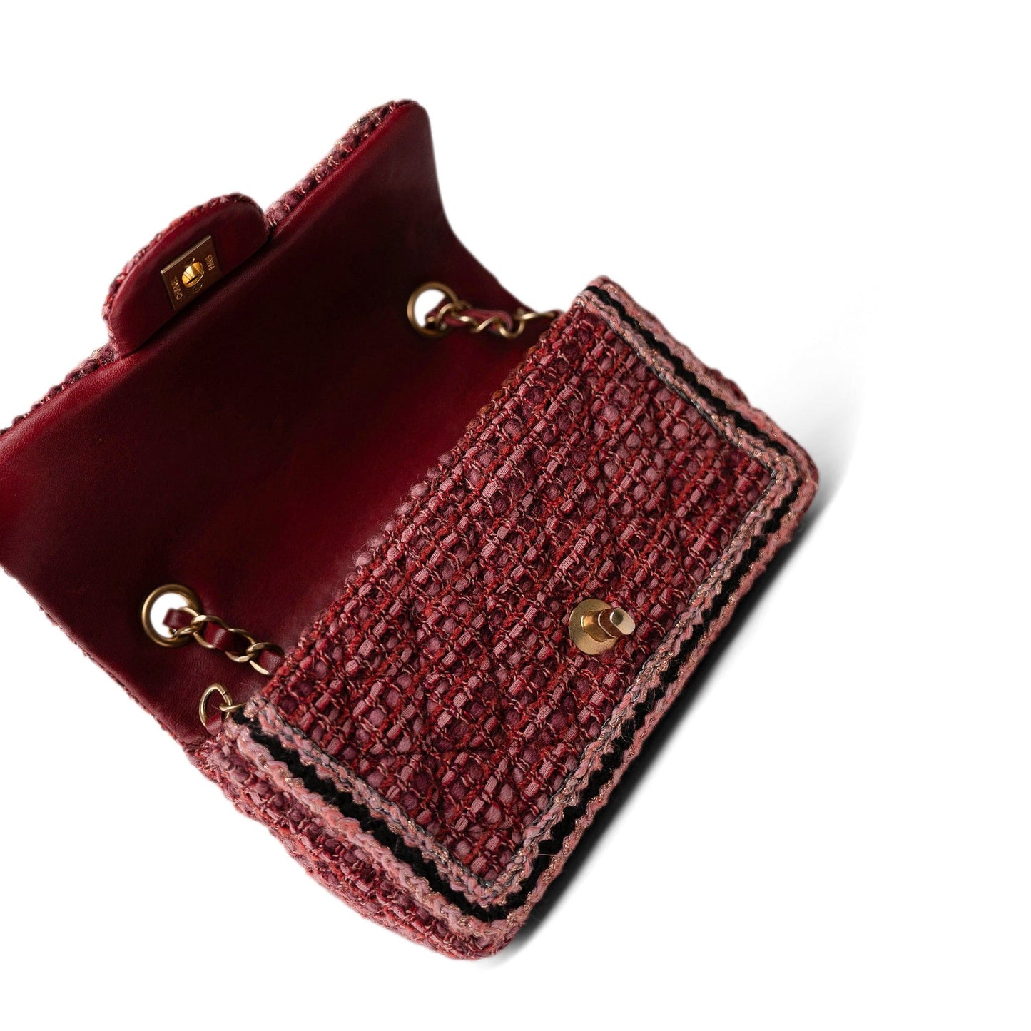 Braided Red / Multicolor Tweed Mini Rectangular Flap Aged Gold Hardware
