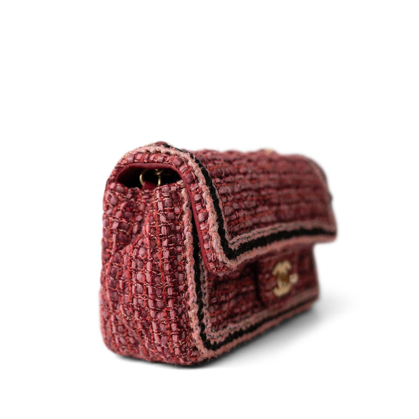 Braided Red / Multicolor Tweed Mini Rectangular Flap Aged Gold Hardware
