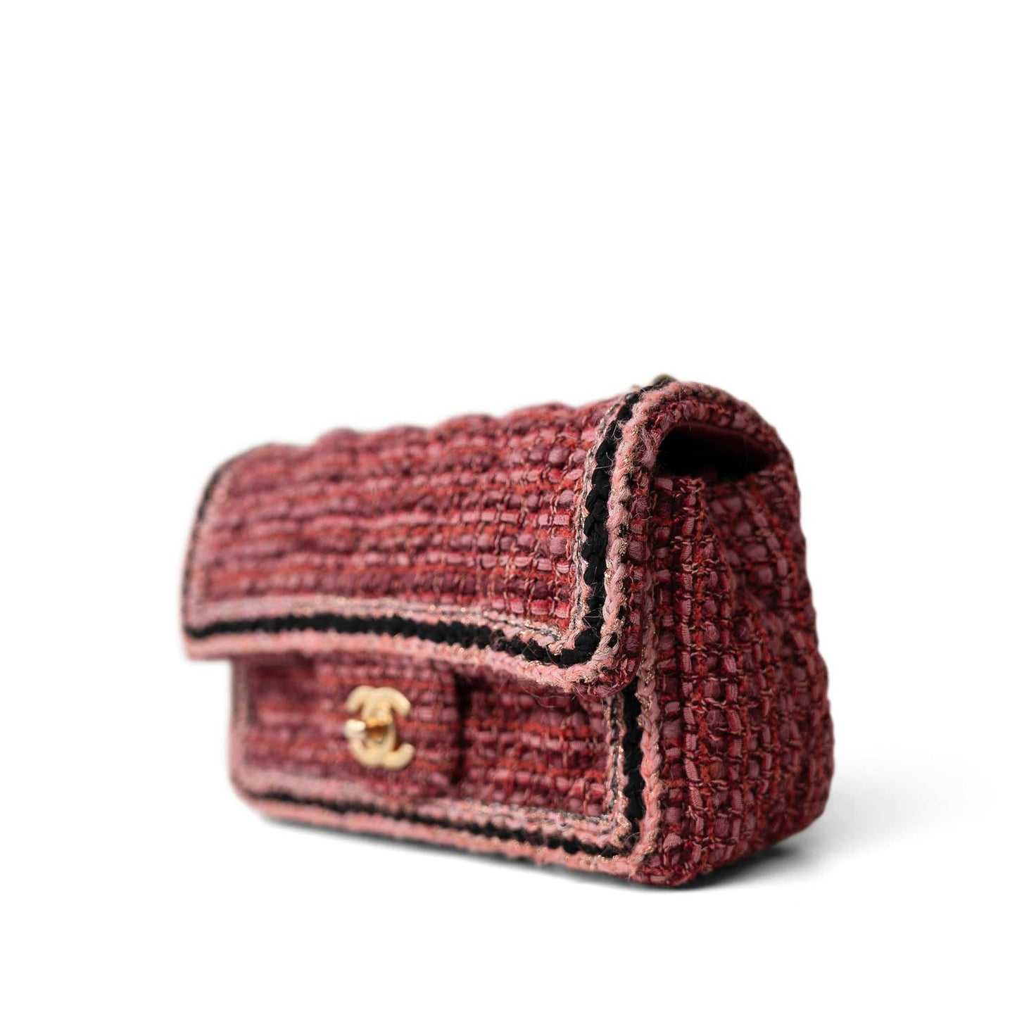 Braided Red / Multicolor Tweed Mini Rectangular Flap Aged Gold Hardware