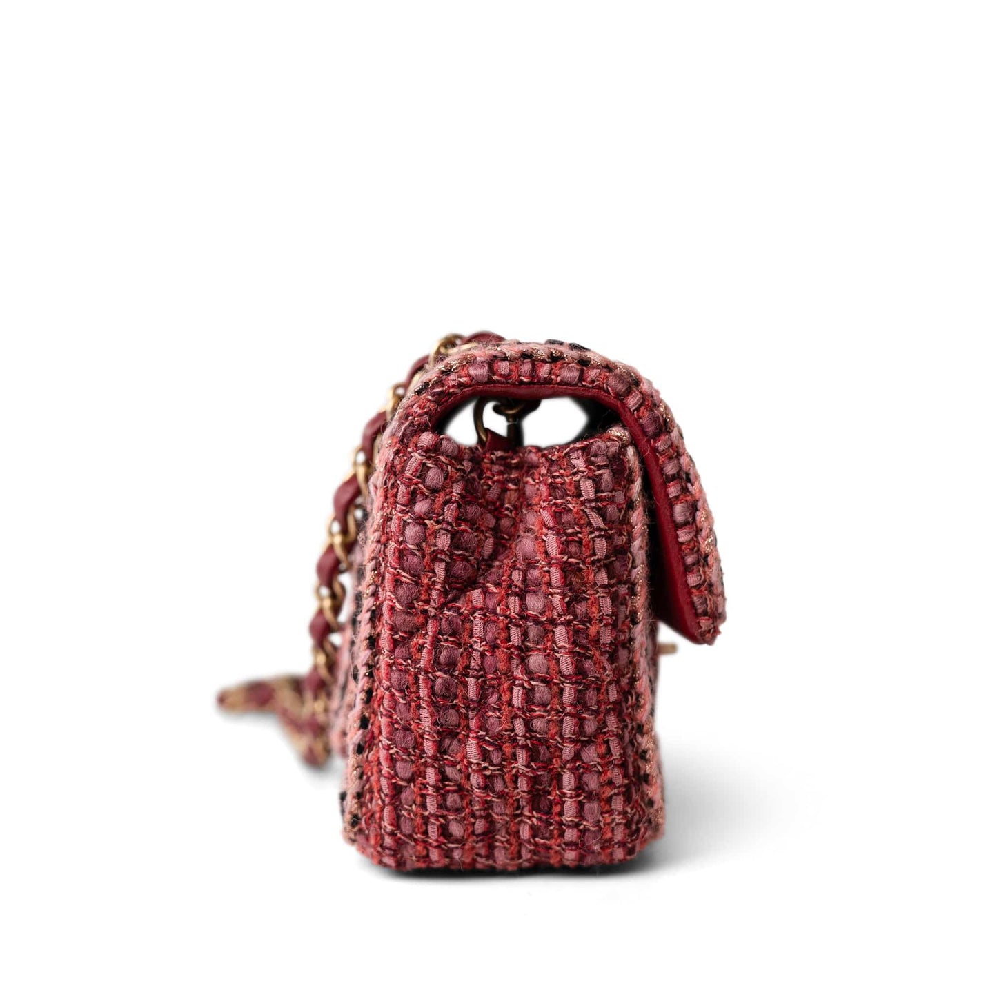 Braided Red / Multicolor Tweed Mini Rectangular Flap Aged Gold Hardware