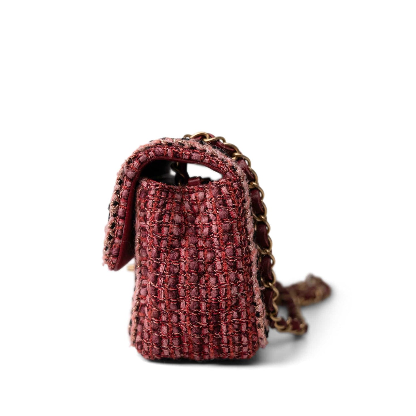 Braided Red / Multicolor Tweed Mini Rectangular Flap Aged Gold Hardware