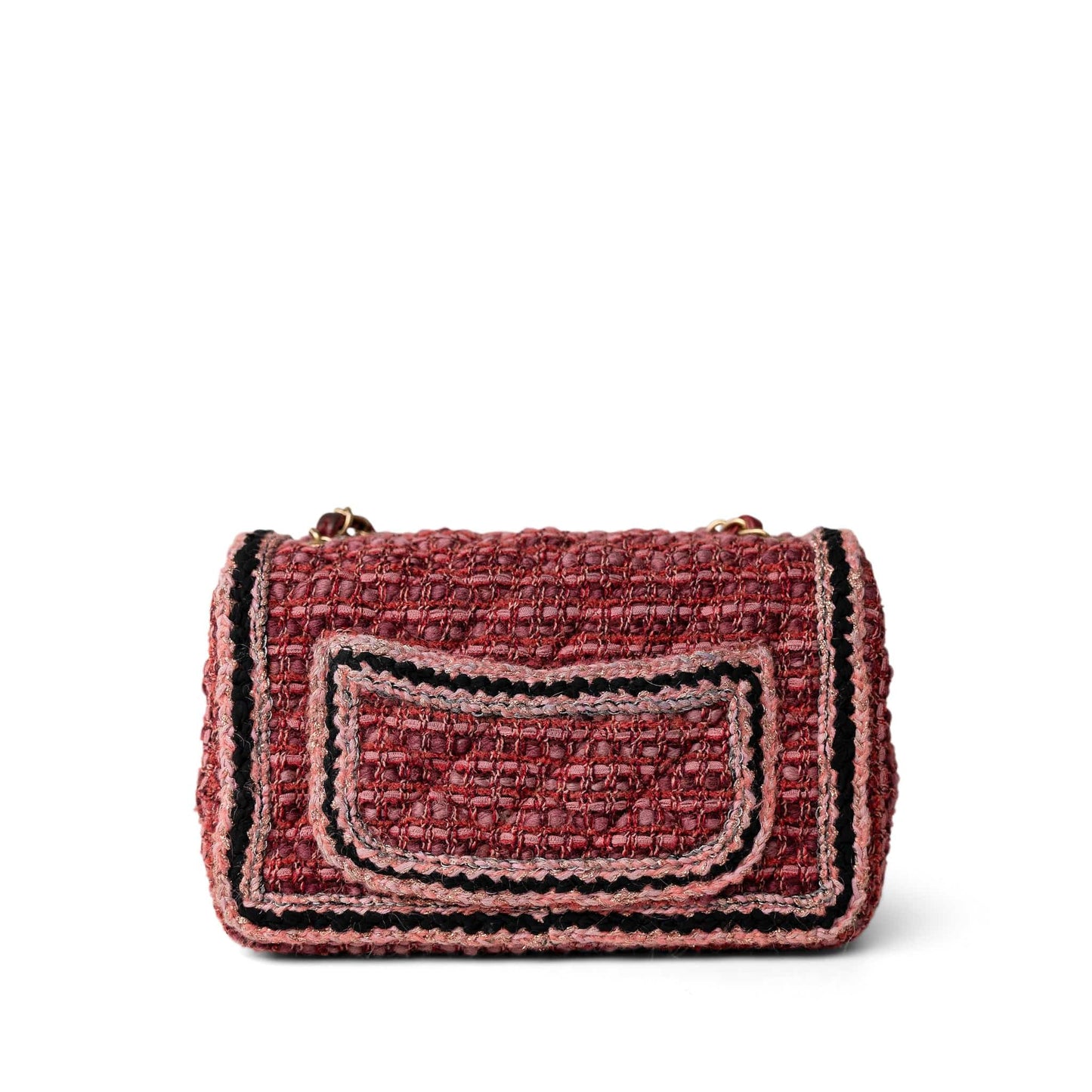 Braided Red / Multicolor Tweed Mini Rectangular Flap Aged Gold Hardware