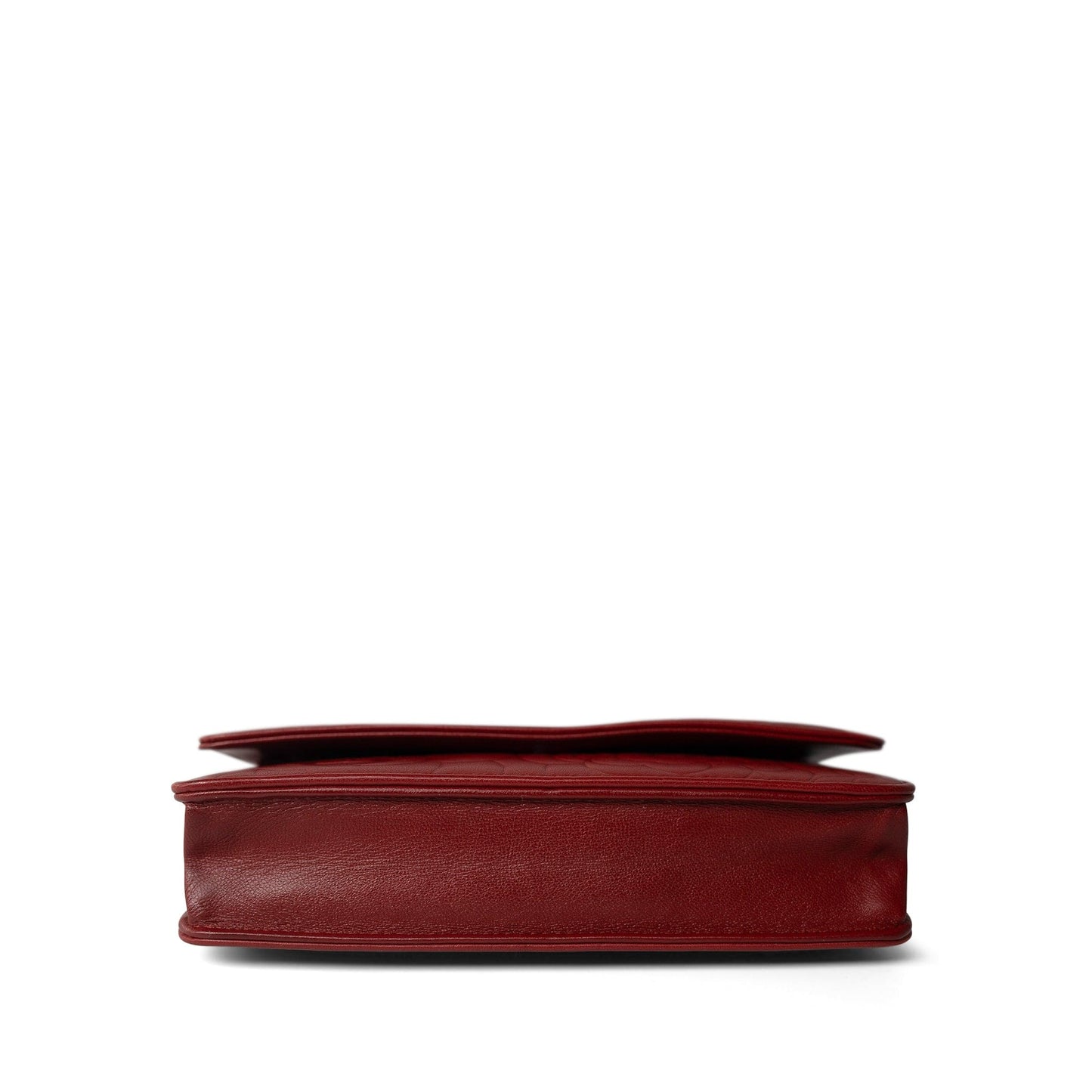 Dark Red Camellia Lambskin Wallet on Chain Silver Hardware