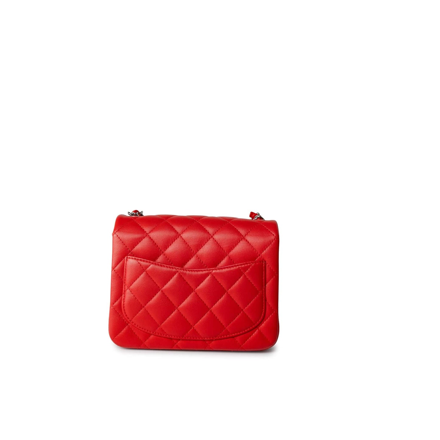Red Lambskin Quilted Mini Square Flap Silver Hardware