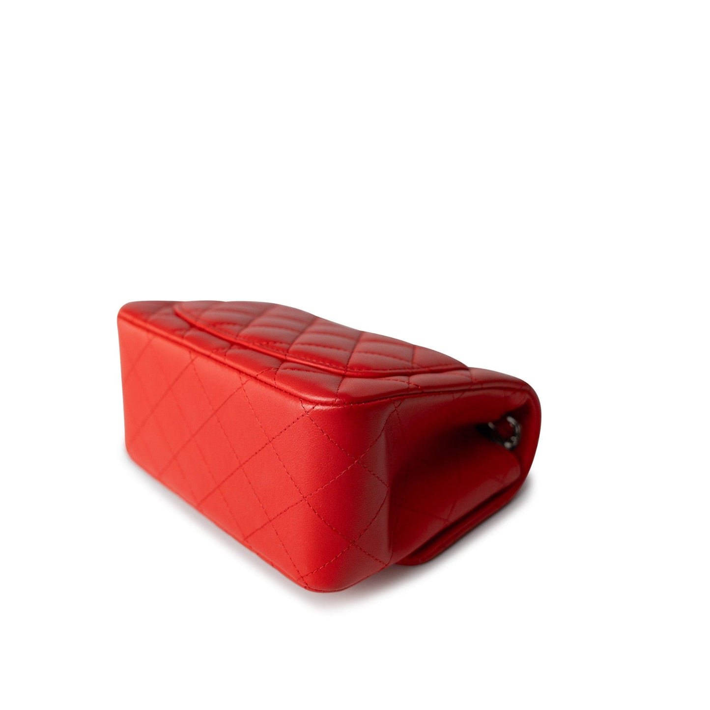 Red Lambskin Quilted Mini Square Flap Silver Hardware